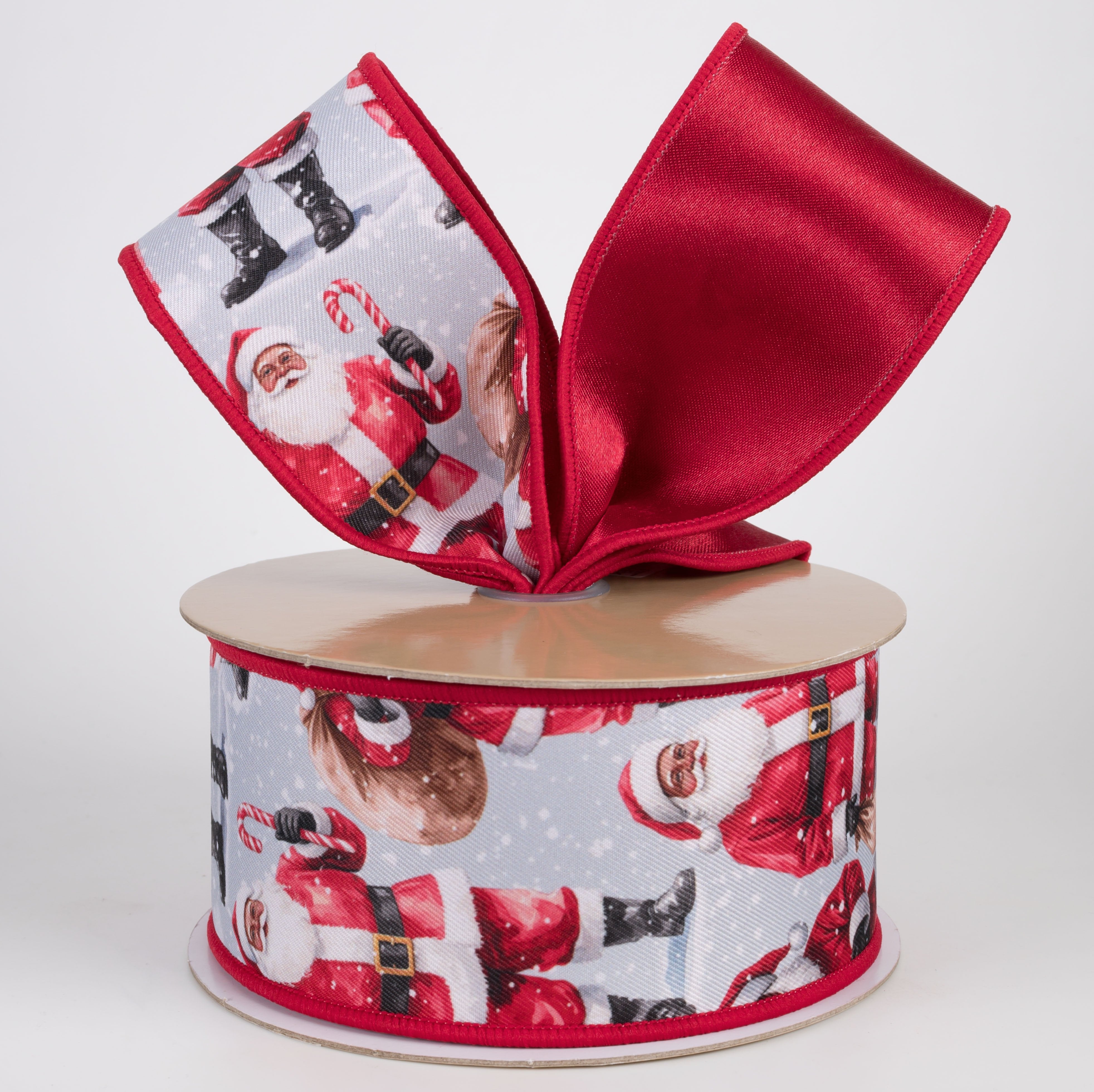 2.5" Double Sided Fused Brown Standing Santa Ribbon: Red (10 Yards) Lifestyle Photo