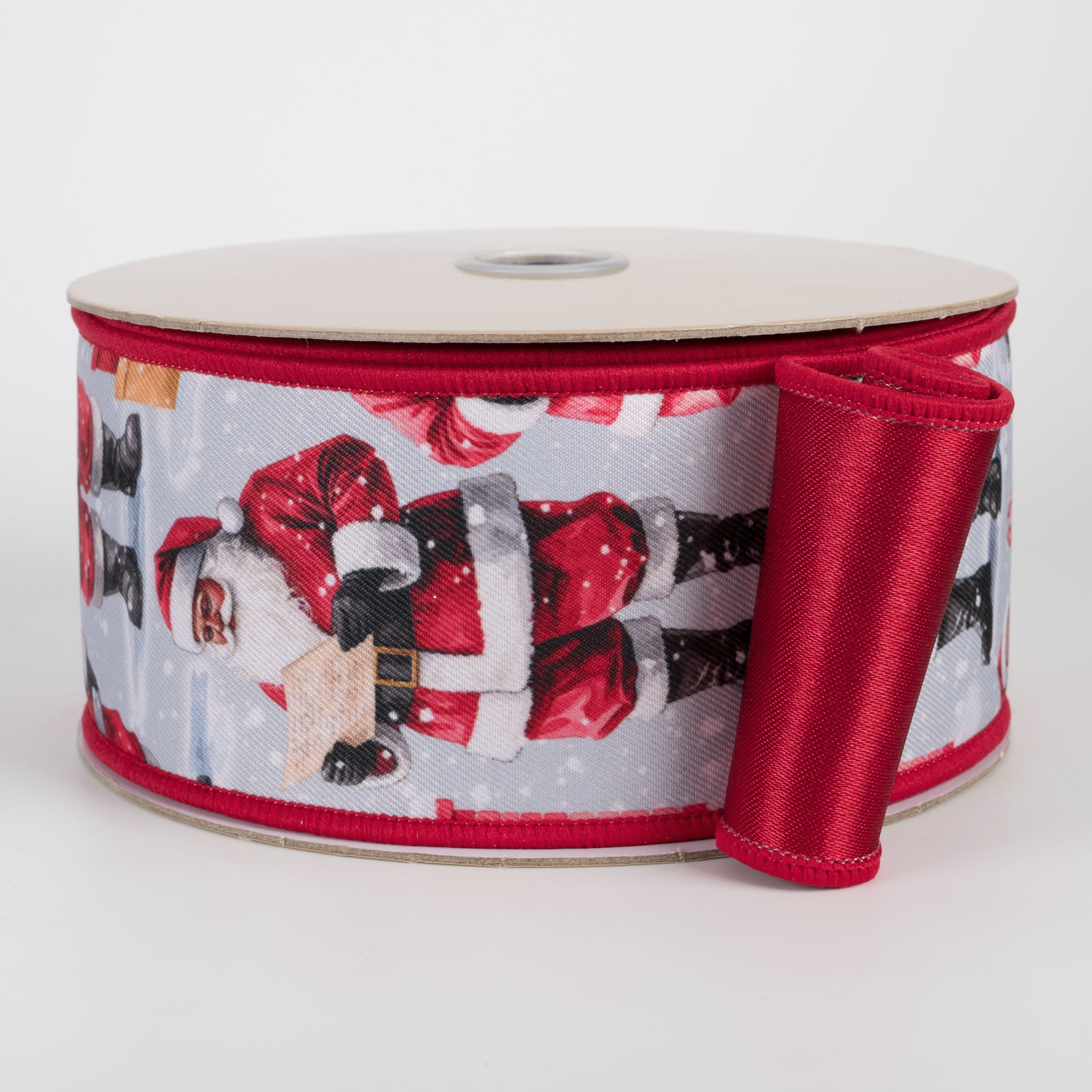 2.5" Double Sided Fused Brown Standing Santa Ribbon: Red (10 Yards) Item Number: LX127402