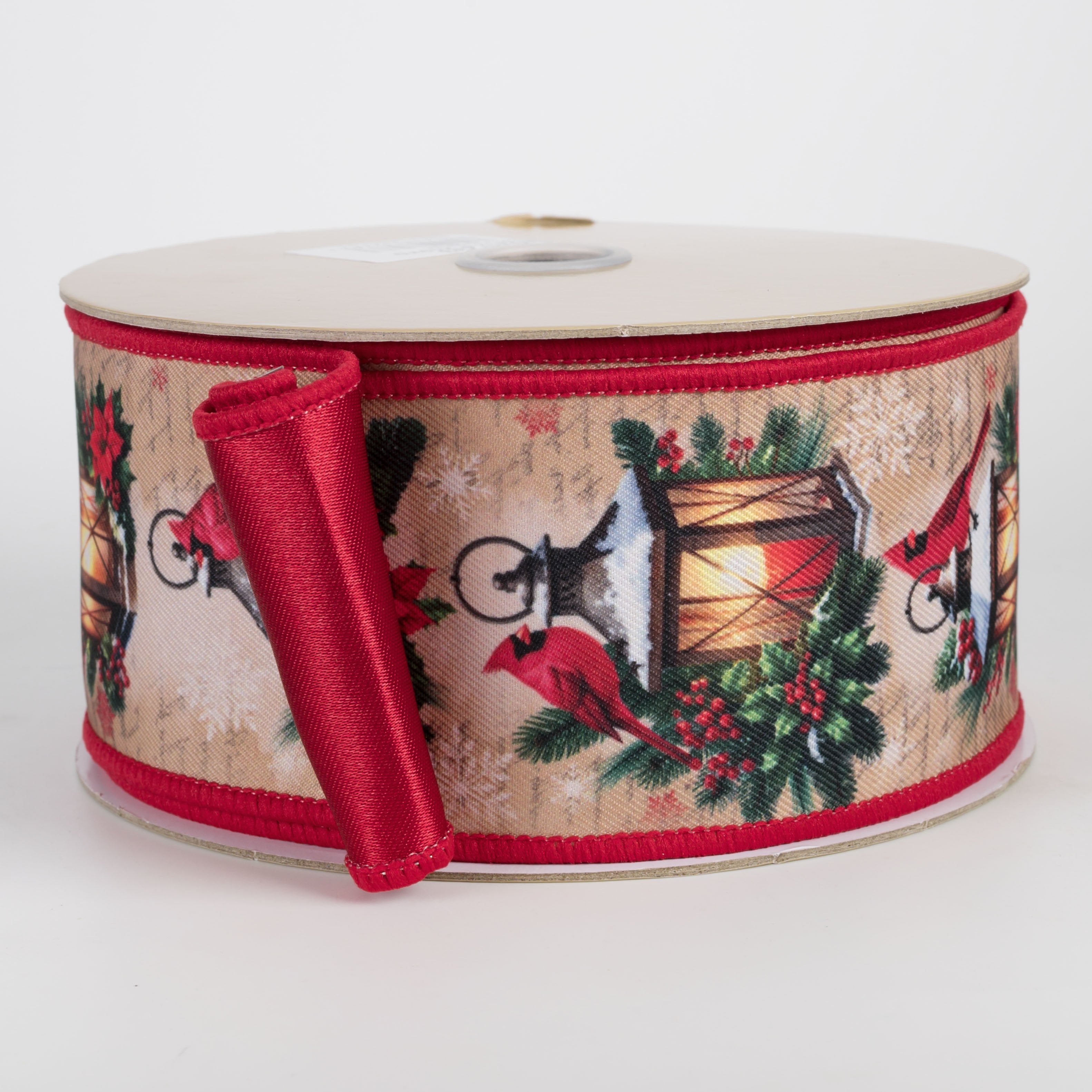 2.5" Double Sided Fused Christmas Cardinal Lantern Ribbon: Red (10 Yards) Item Number: LX127233
