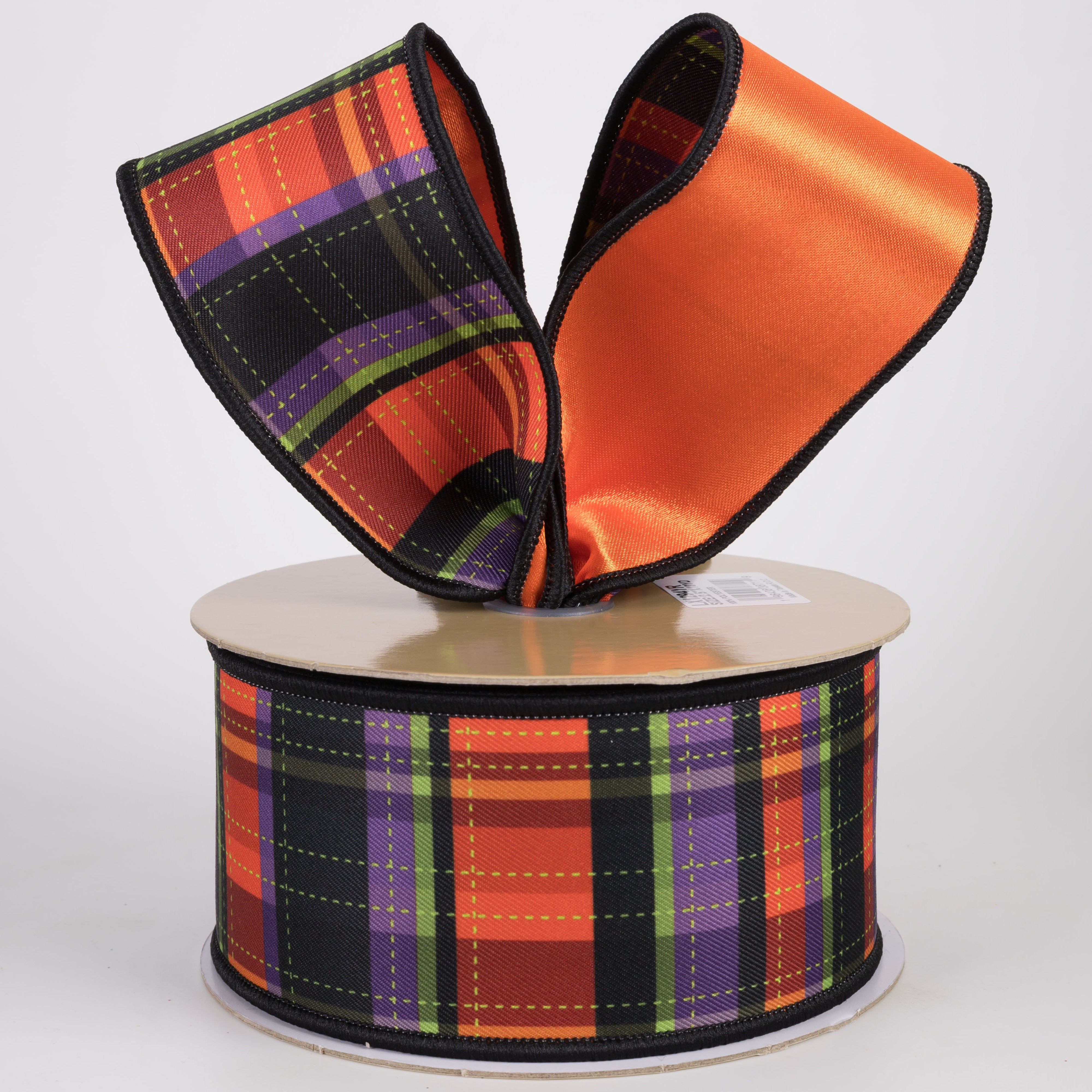 2.5" Double Sided Fused Dashed Plaid Ribbon: Halloween (10 Yards) Lifestyle Photo