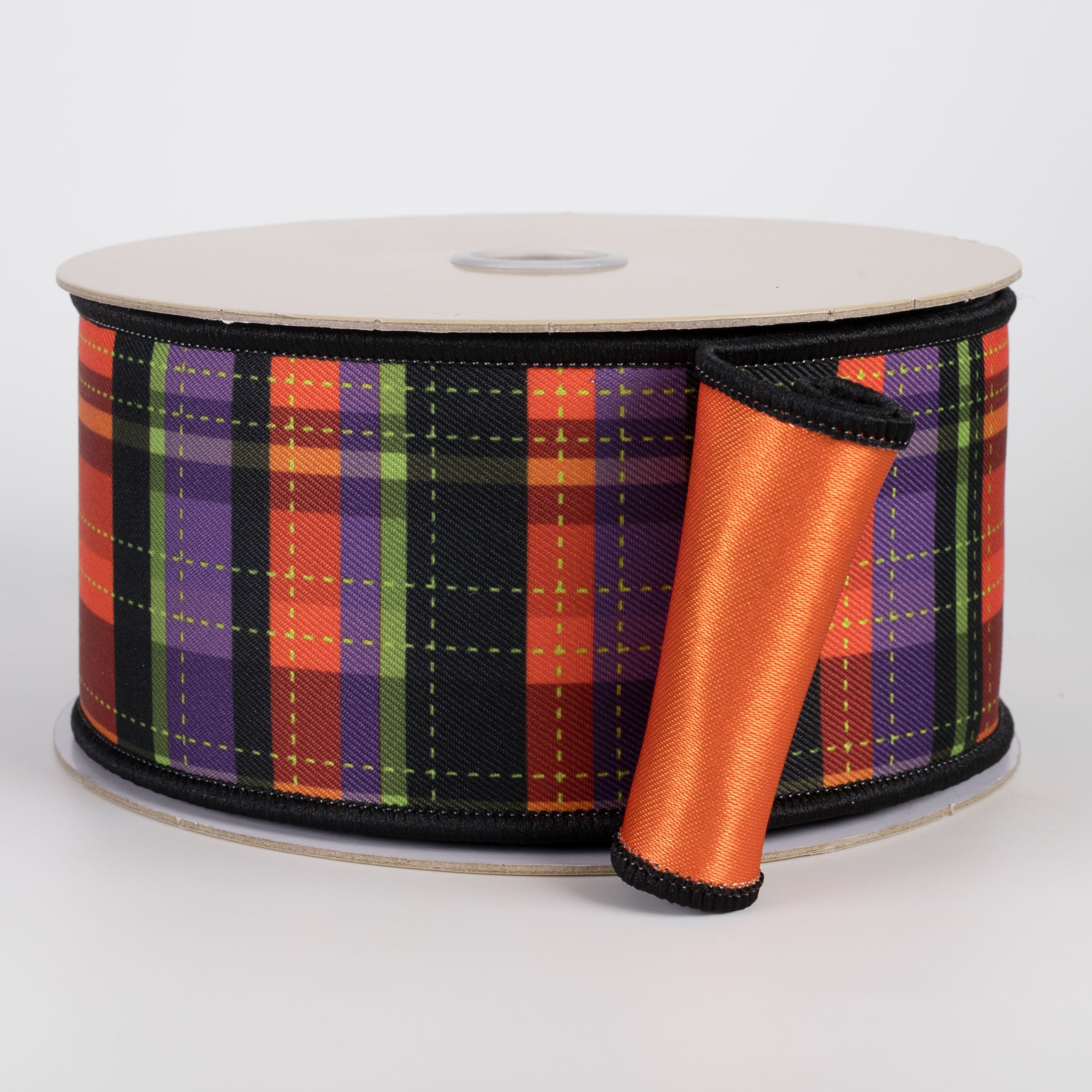 2.5" Double Sided Fused Dashed Plaid Ribbon: Halloween (10 Yards) Item Number: LX1294YR