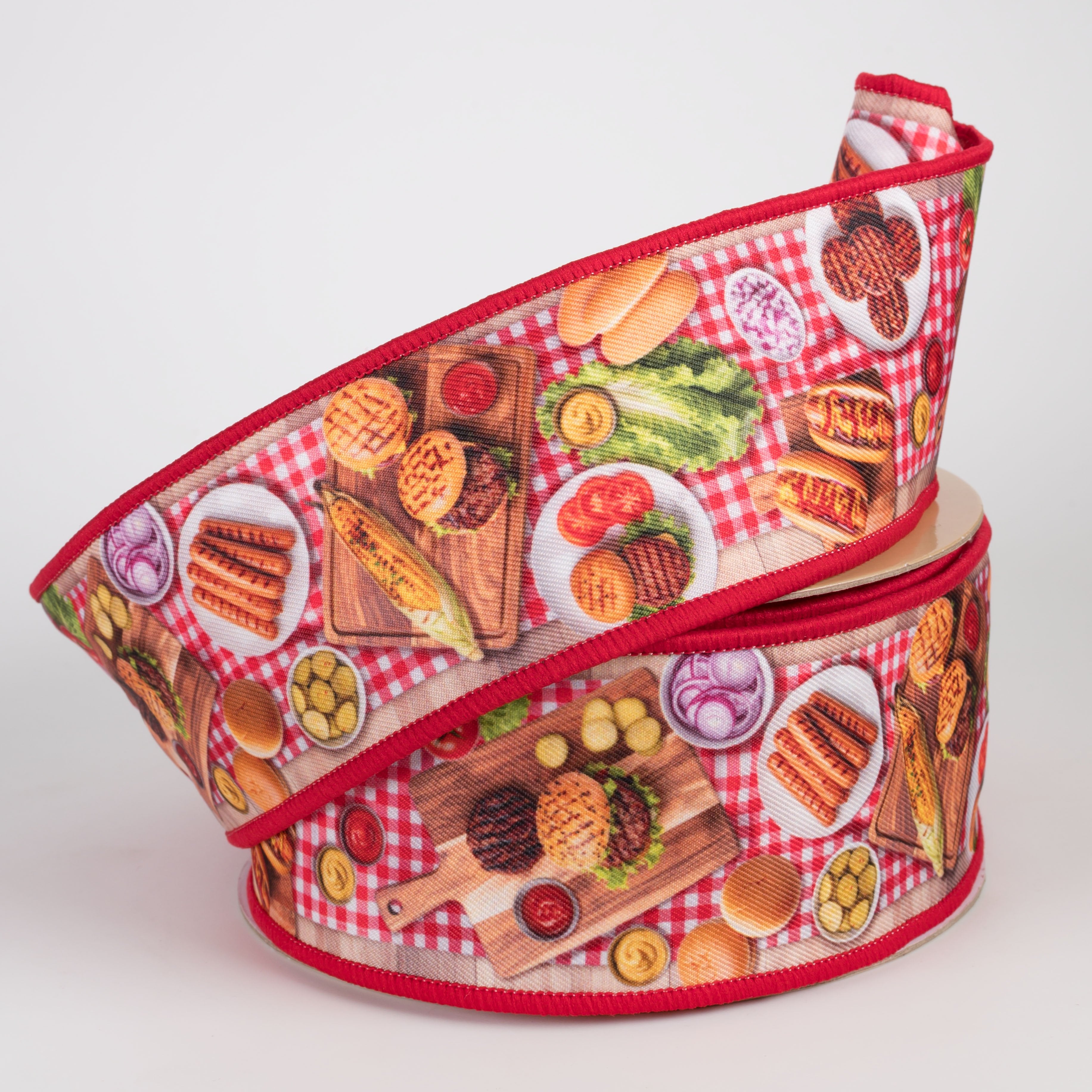 2.5" Double Sided Fused Grill Cookout Picnic Ribbon: Red & White Gingham (10 Yards) detail photo 3