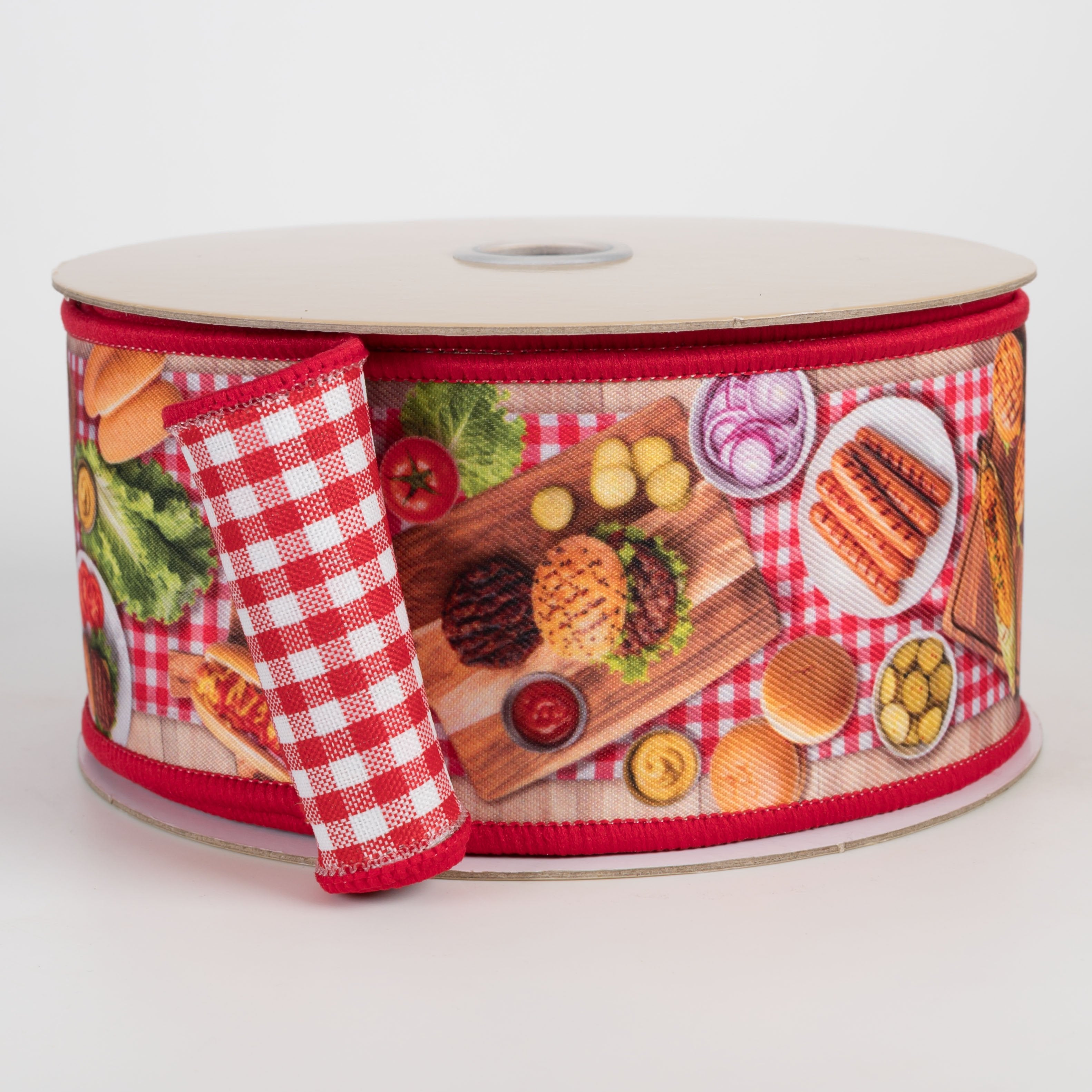 2.5" Double Sided Fused Grill Cookout Picnic Ribbon: Red & White Gingham (10 Yards) Item Number: LX1309RT
