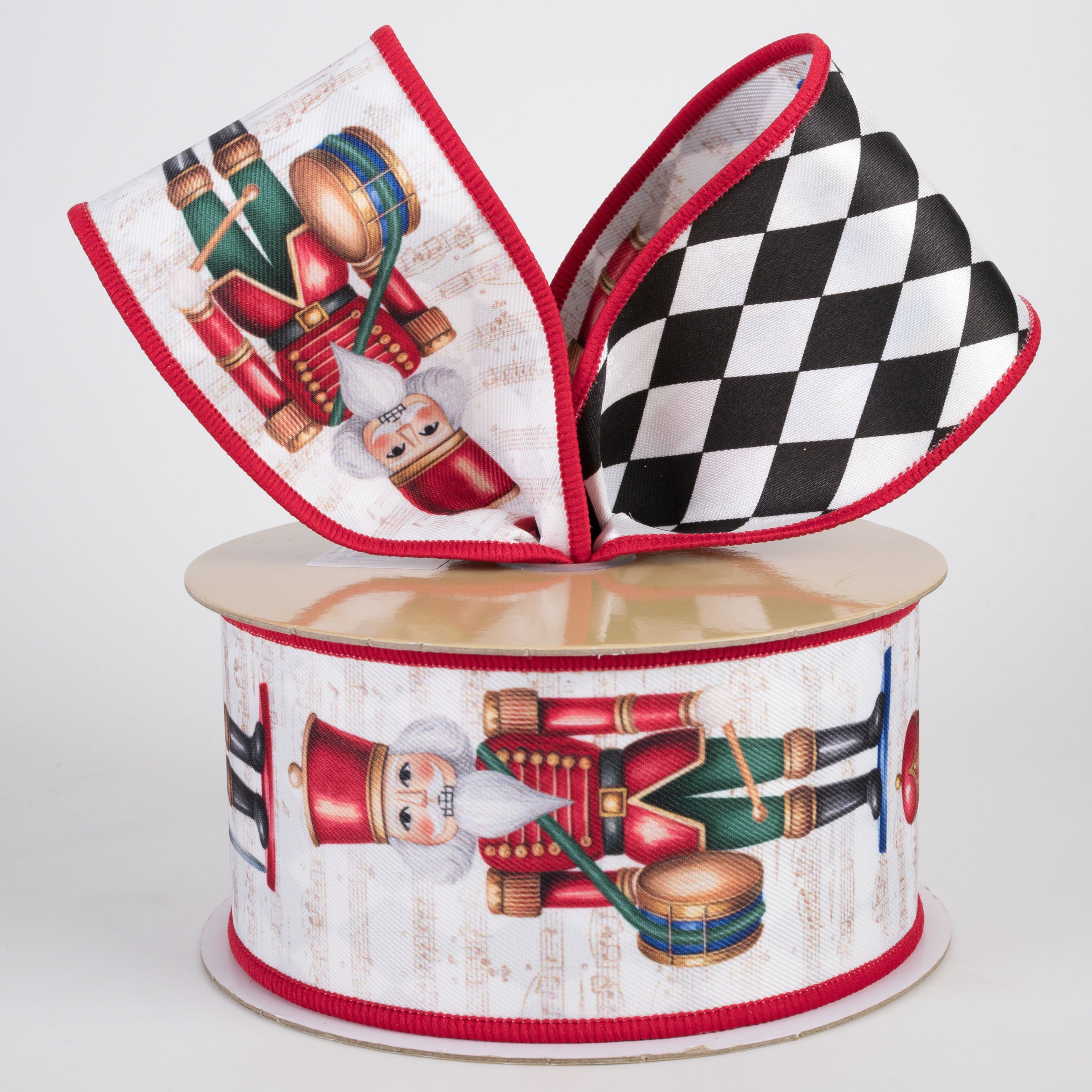 2.5" Double Sided Fused Nutcracker Ribbon: Preppy Harlequin Christmas (10 Yards) Lifestyle Photo