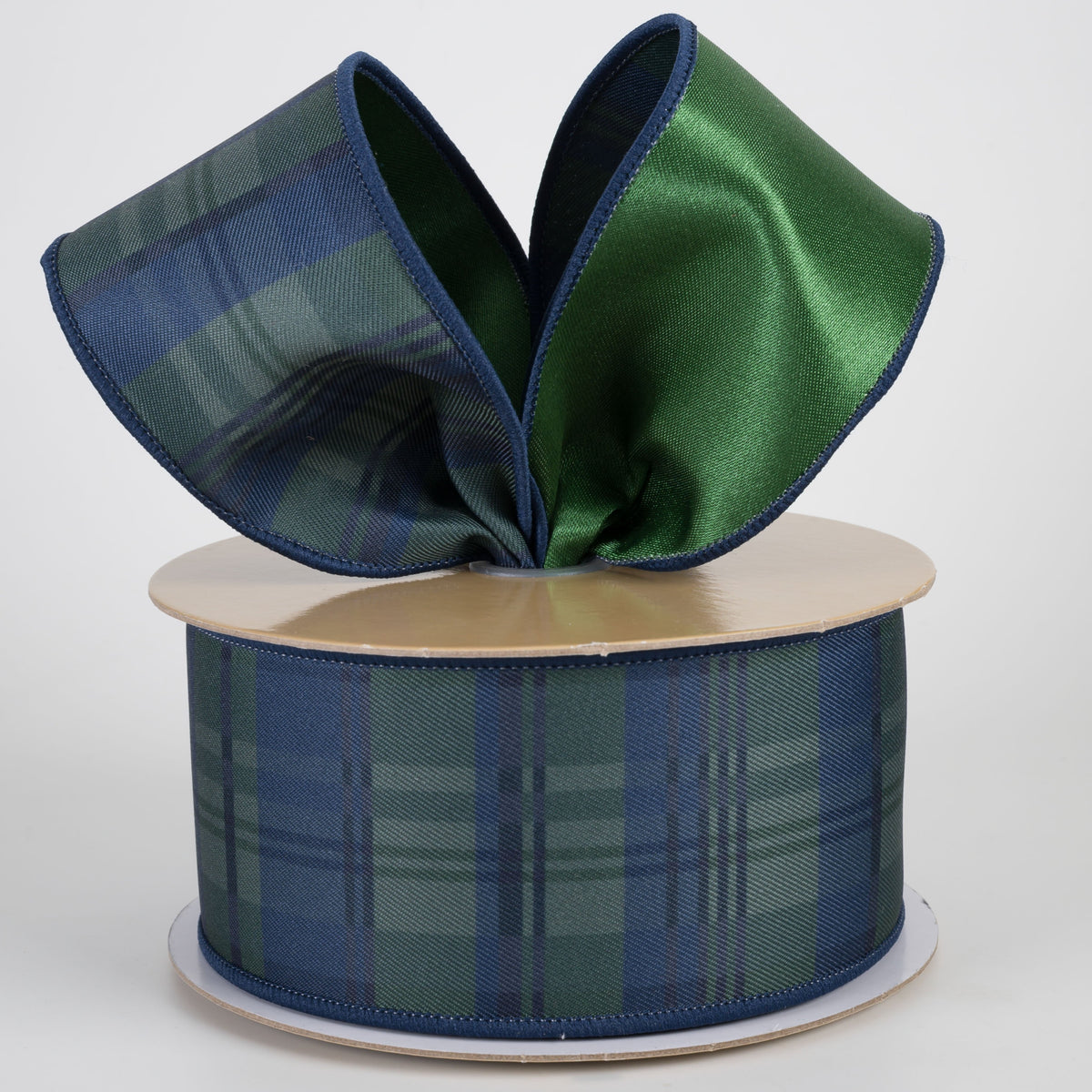 2.5" Double Sided Fused Plaid Ribbon: Preppy Navy & Green (10 Yards) Lifestyle Photo