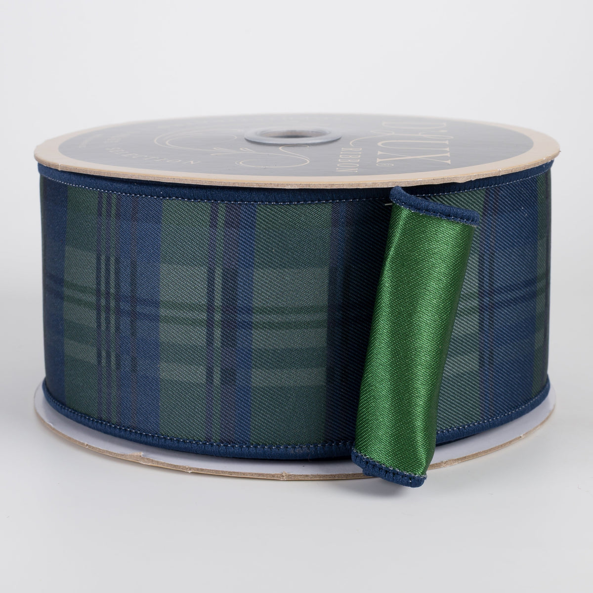2.5" Double Sided Fused Plaid Ribbon: Preppy Navy & Green (10 Yards) Item Number: LX130273