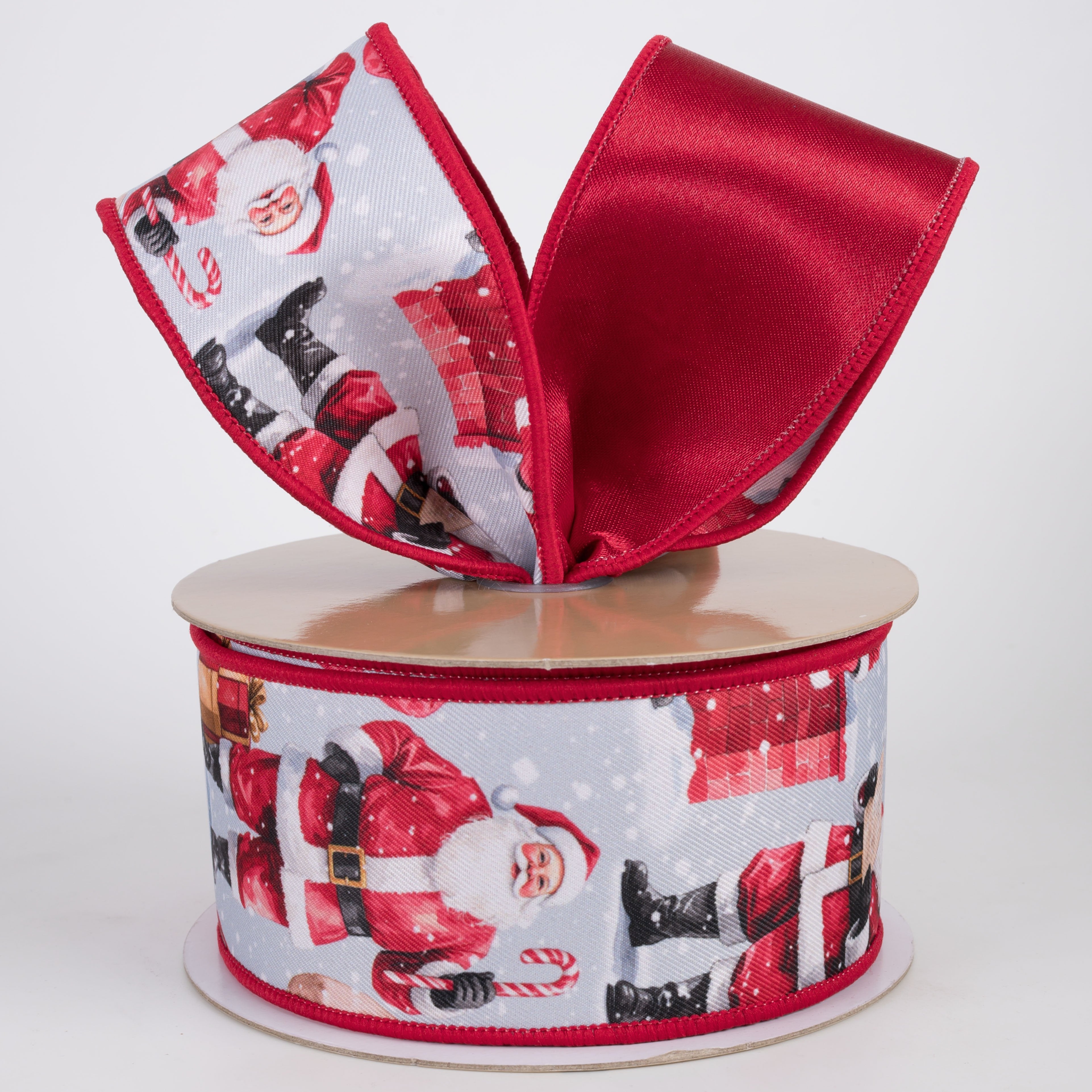 2.5" Double Sided Fused Standing Santa Ribbon: Red (10 Yards) Lifestyle Photo