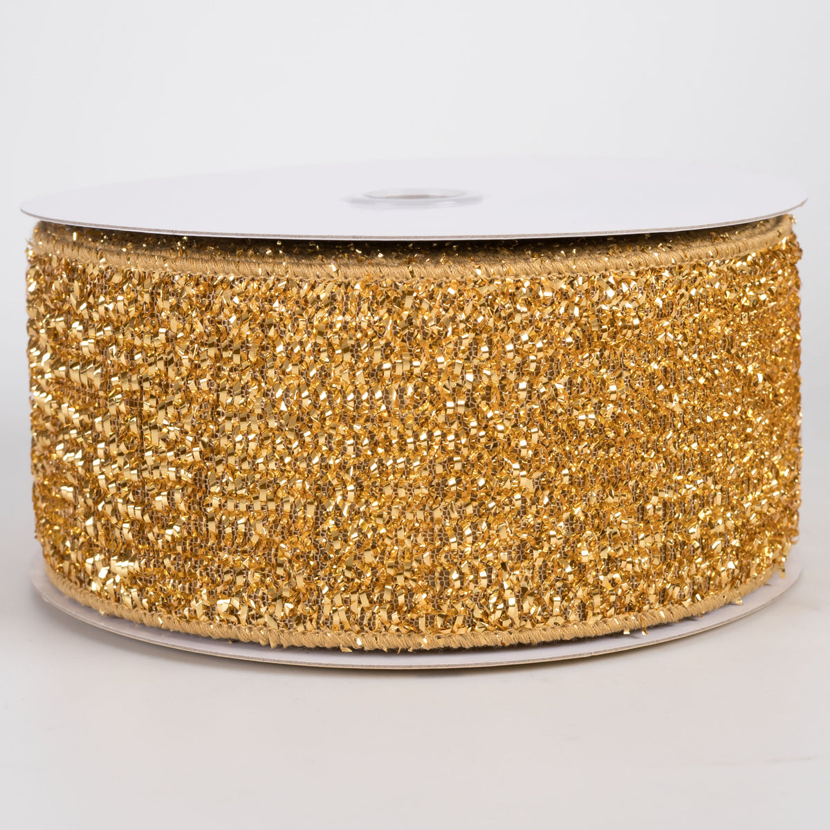 2.5" Double Sided Fused Tinsel Loop & Satin Ribbon: Gold (10 Yards) Item Number: LX701708