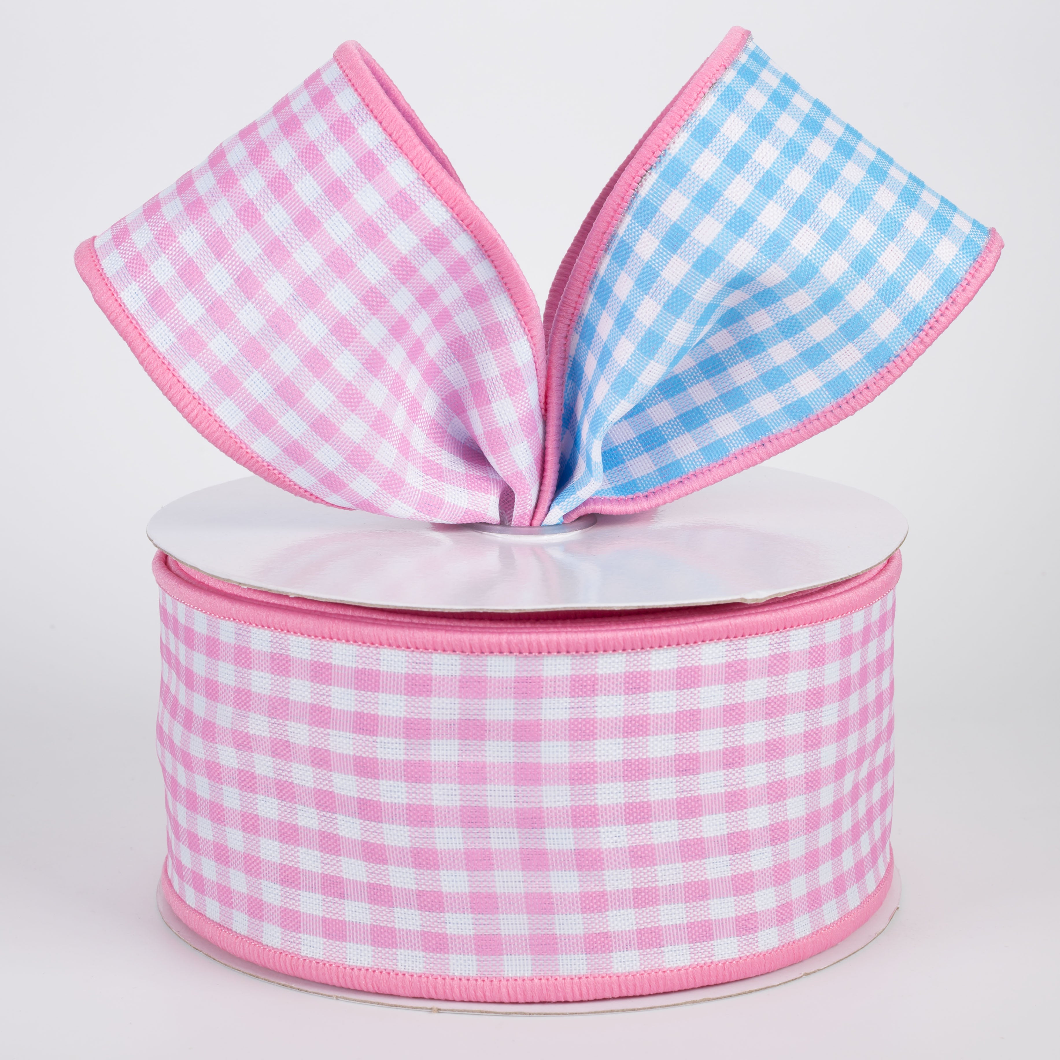 2.5" Double Sided Gingham Check Ribbon: Pink & Blue (10 Yards) Lifestyle Photo