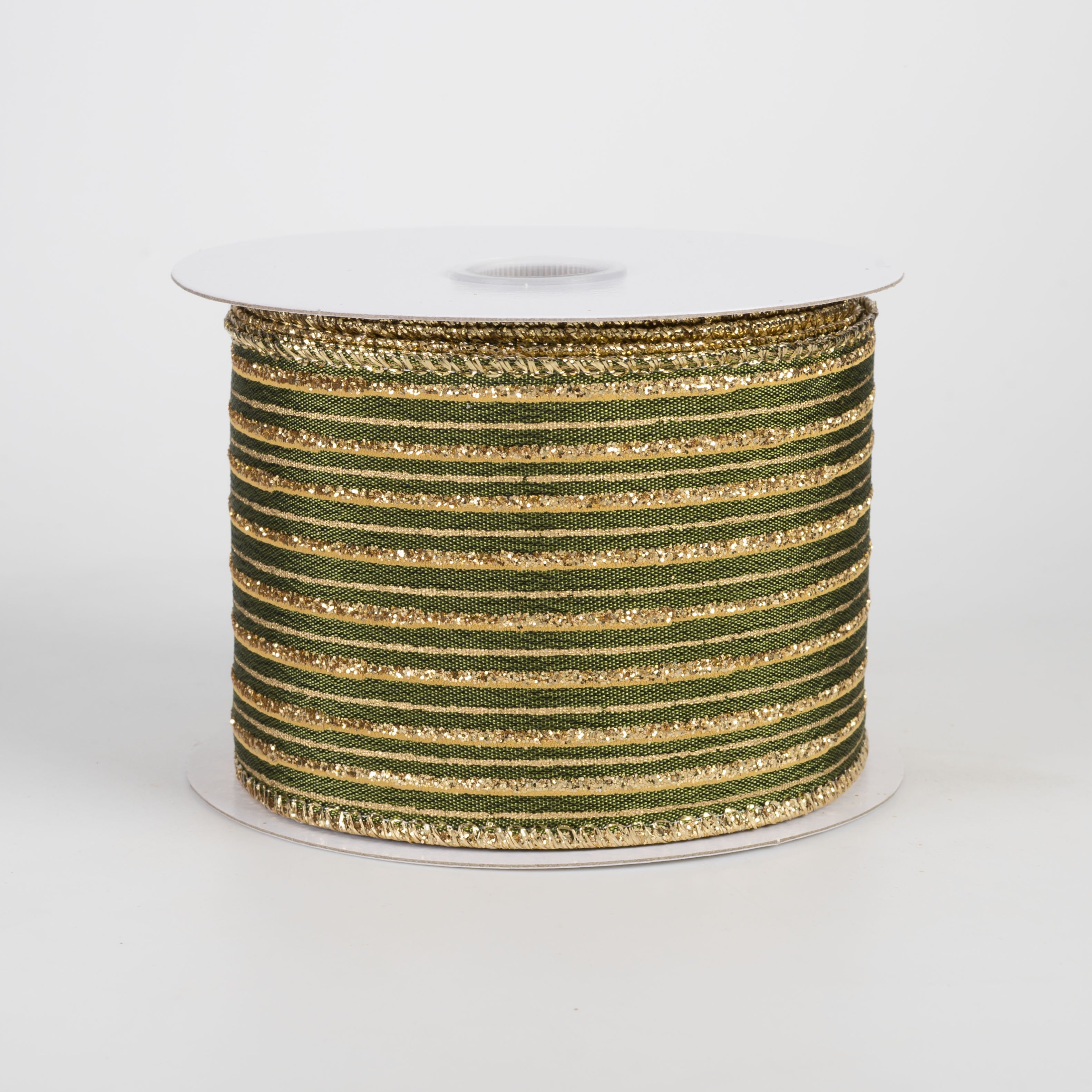 2.5" Dual Gold Stripes Satin Ribbon: Moss Green (10 Yards) Item Number: 71663-40-08