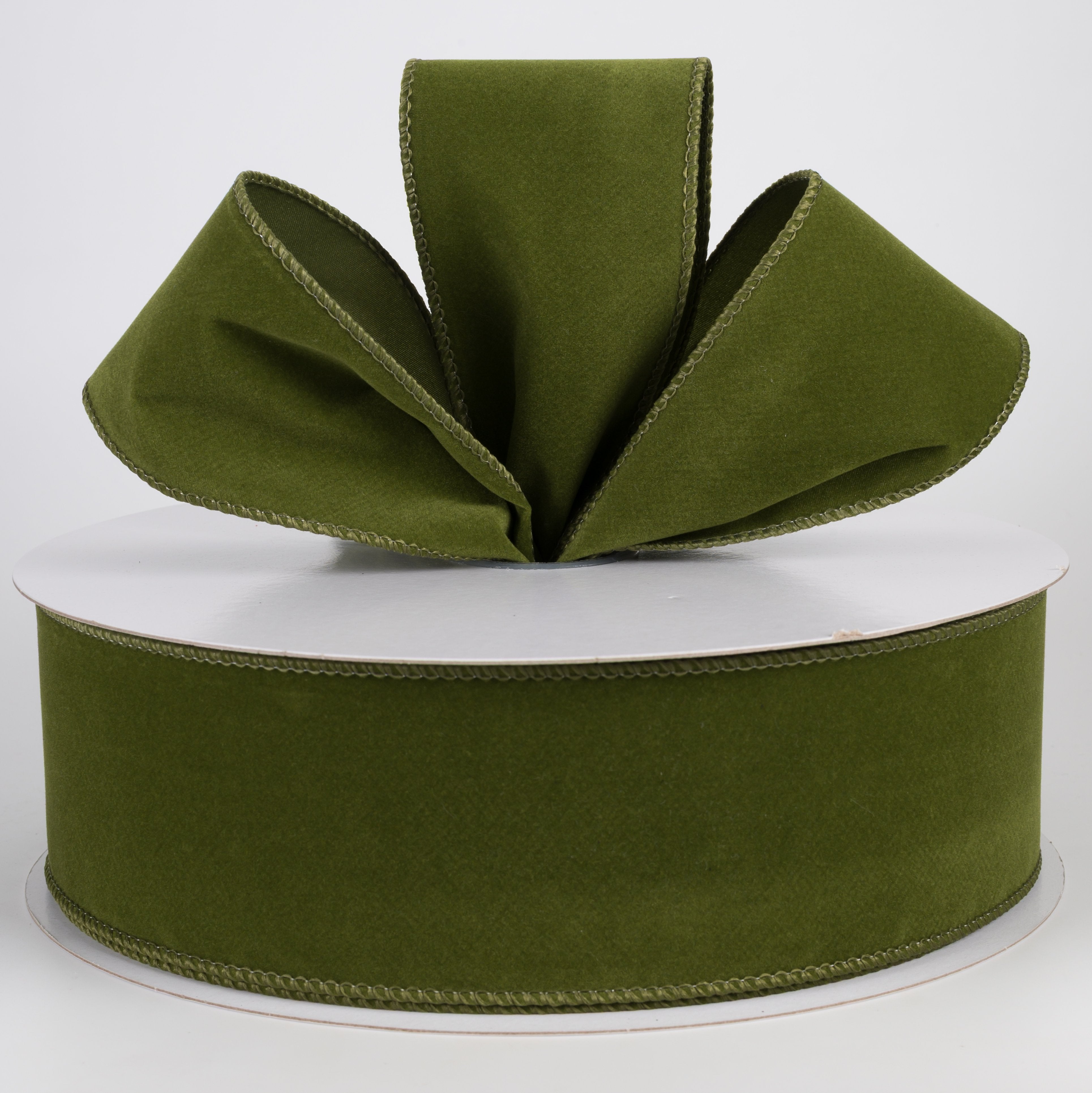2.5" Flat Velvet Ribbon: Moss Green (50 Yards) Lifestyle Photo