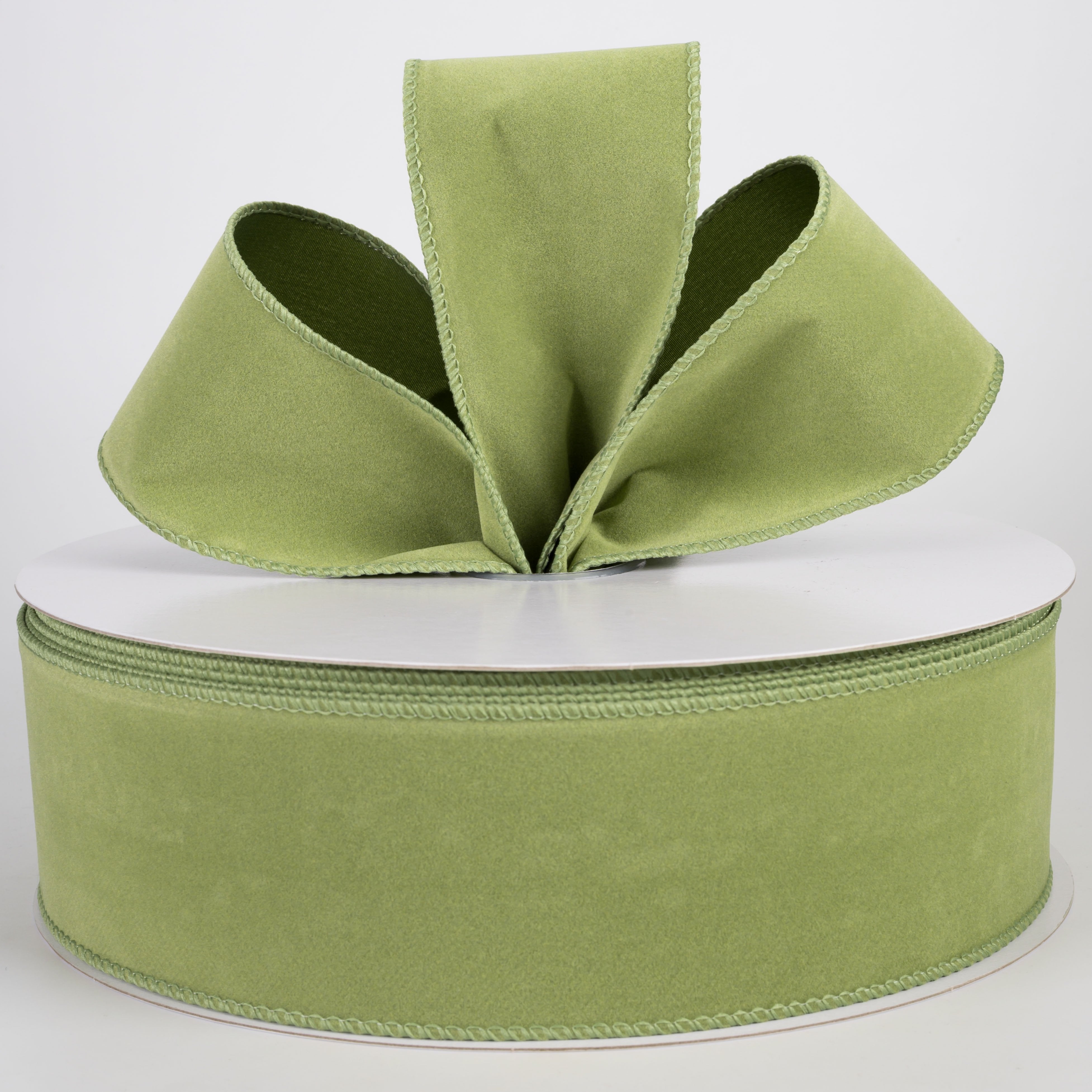 2.5" Flat Velvet Ribbon: Sage Green (50 Yards) Lifestyle Photo