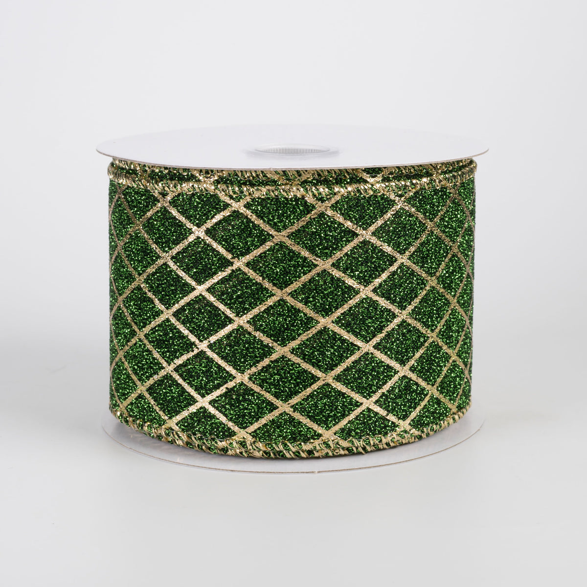 2.5" Fuzzy Metallic Gold Harlequin Diamond Lines Ribbon: Green (10 Yards) Item Number: 71668-40-29