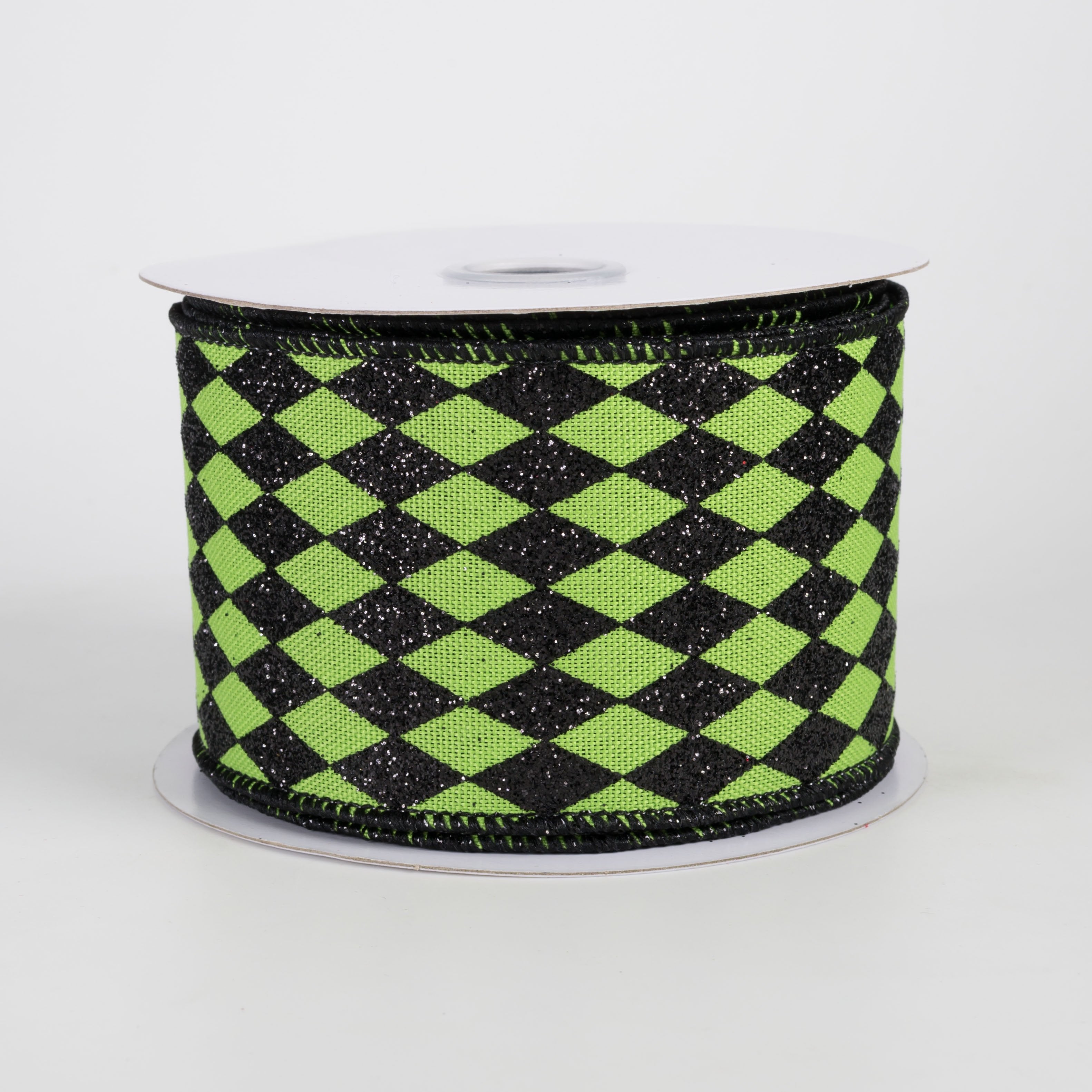2.5" Glitter Harlequin Ribbon: Black on Green (10 Yards) Item Number: RGH1441LT