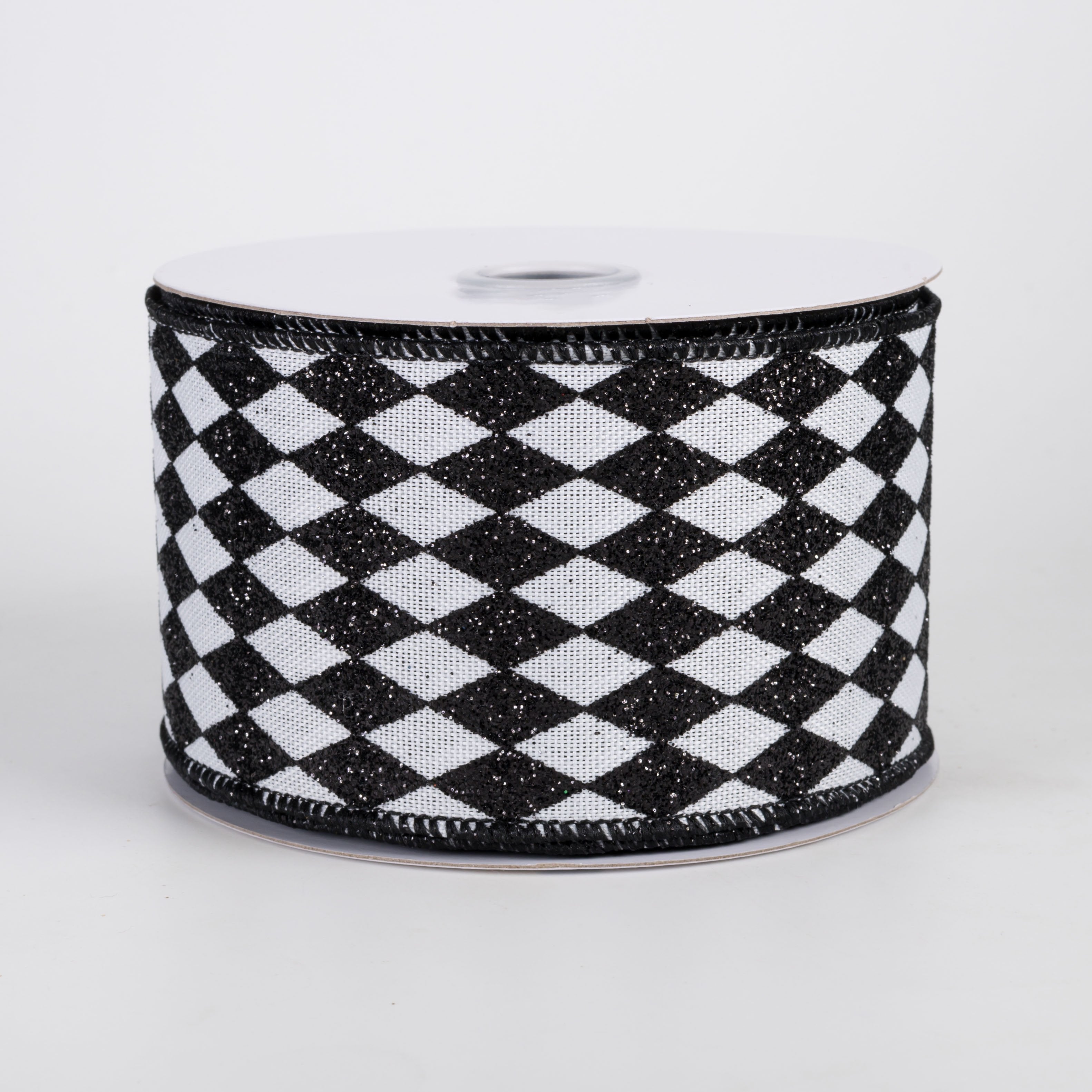 2.5" Glitter Harlequin Ribbon: Black on White (10 Yards) Item Number: RGH1441L6
