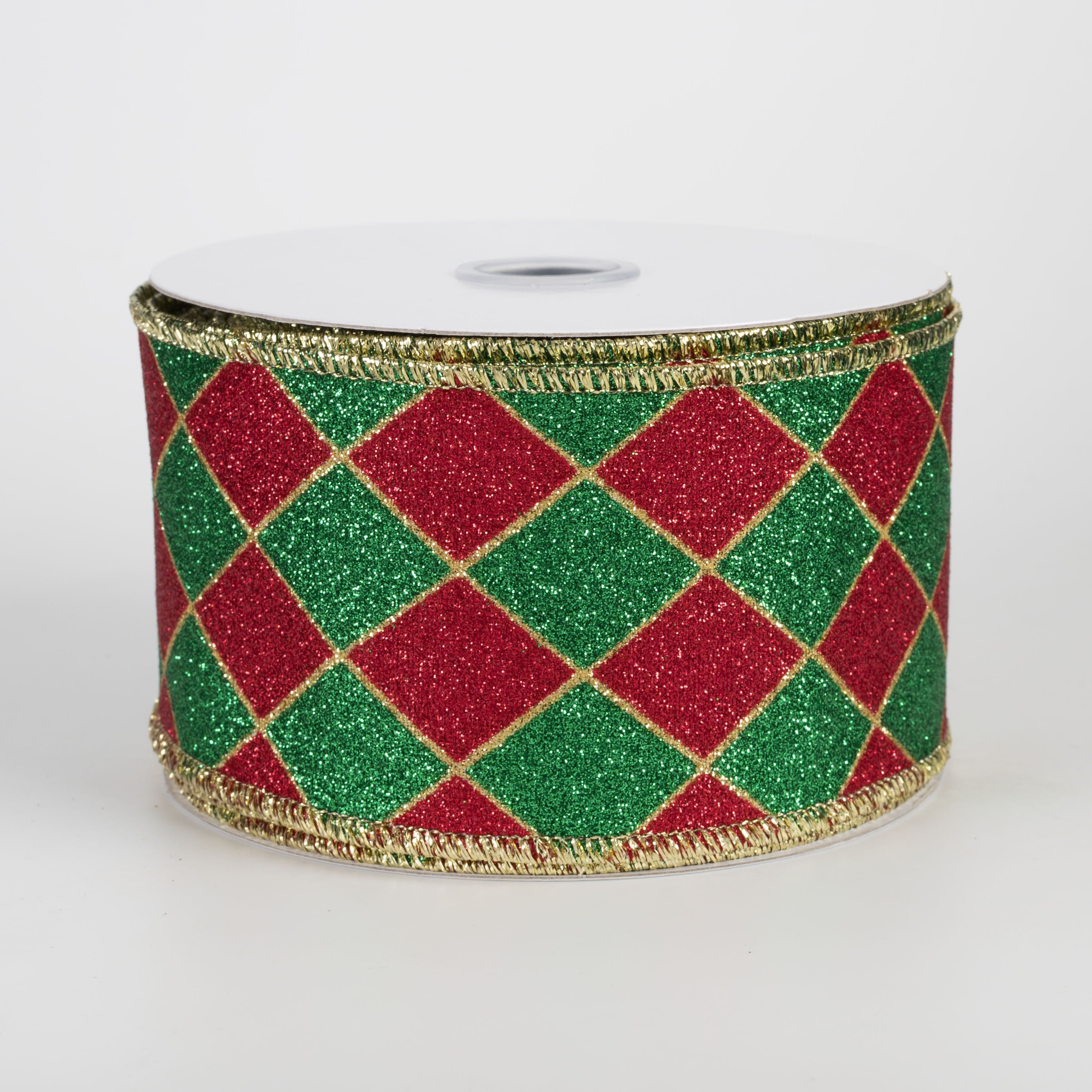 2.5" Glitter Harlequin Ribbon: Traditional Christmas (10 Yards) Item Number: RGH14224W