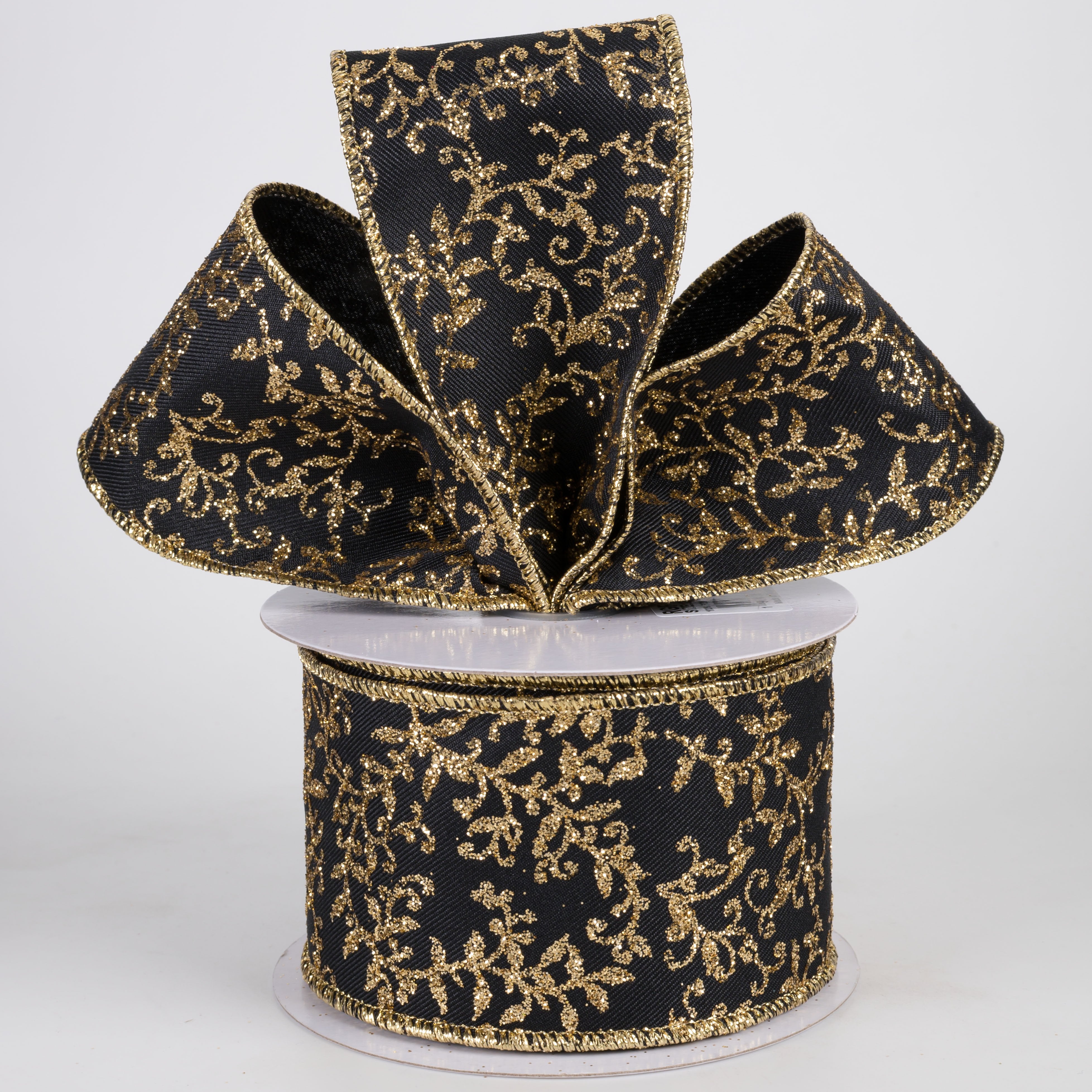 2.5" Glitter Mini Leaf Vines Ribbon: Black & Gold (10 Yards) Lifestyle Photo