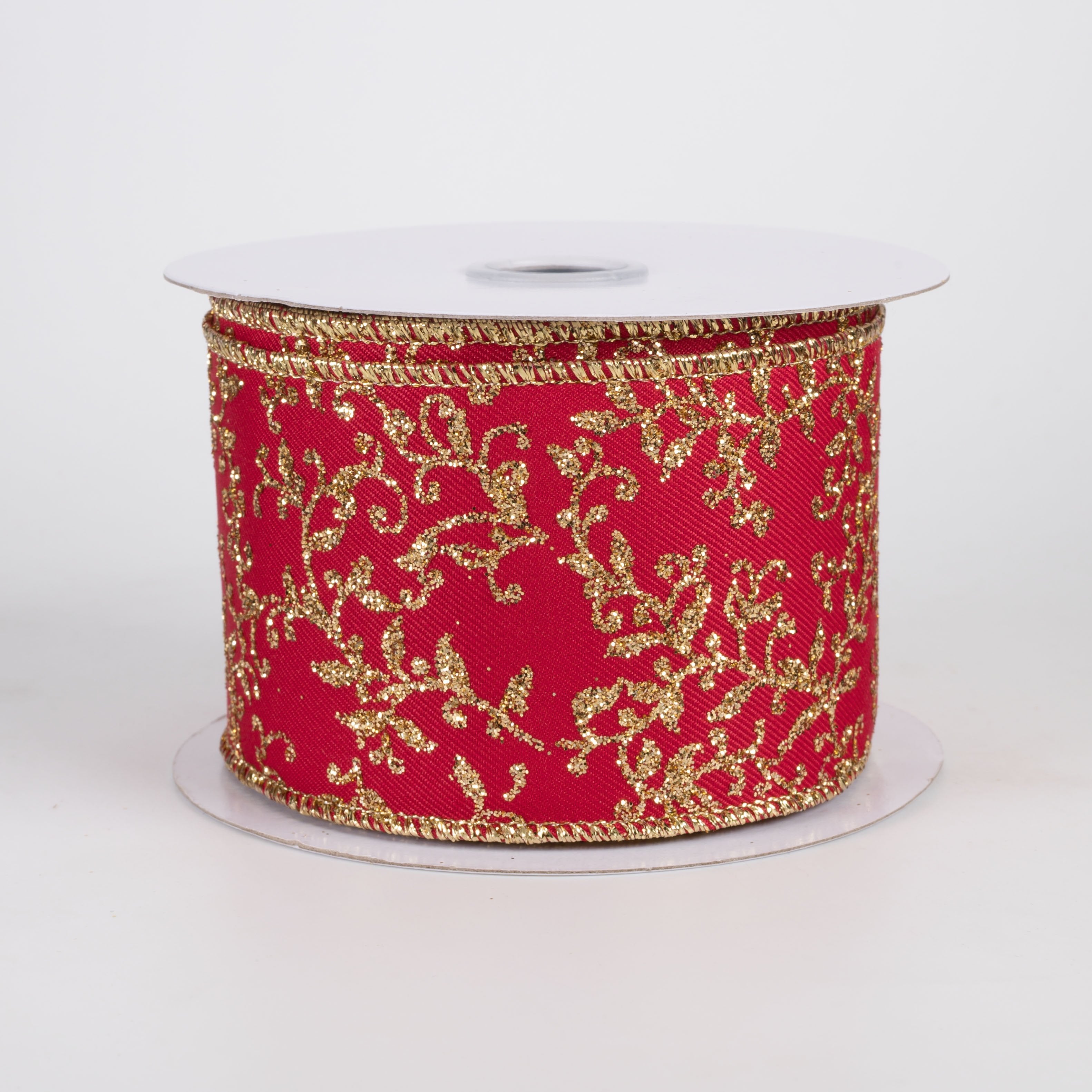 2.5" Glitter Mini Leaf Vines Ribbon: Red & Gold (10 Yards) Item Number: RGF131336