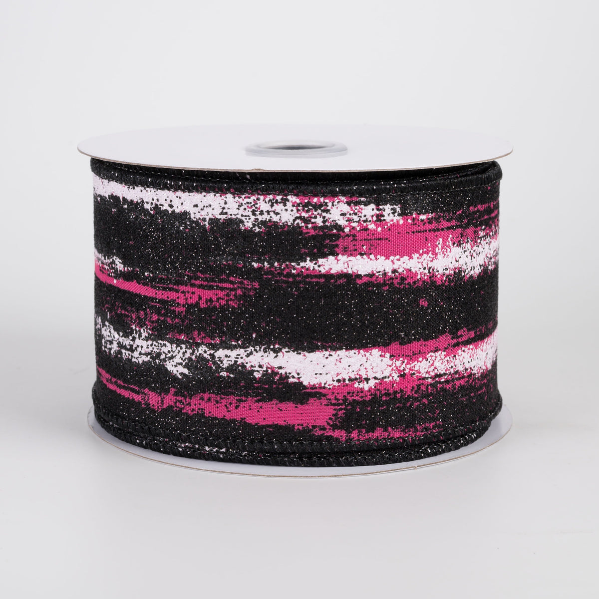 2.5" Glitter Paint Strokes Ribbon: Black & White on Hot Pink (10 Yards) Item Number: RGH145511