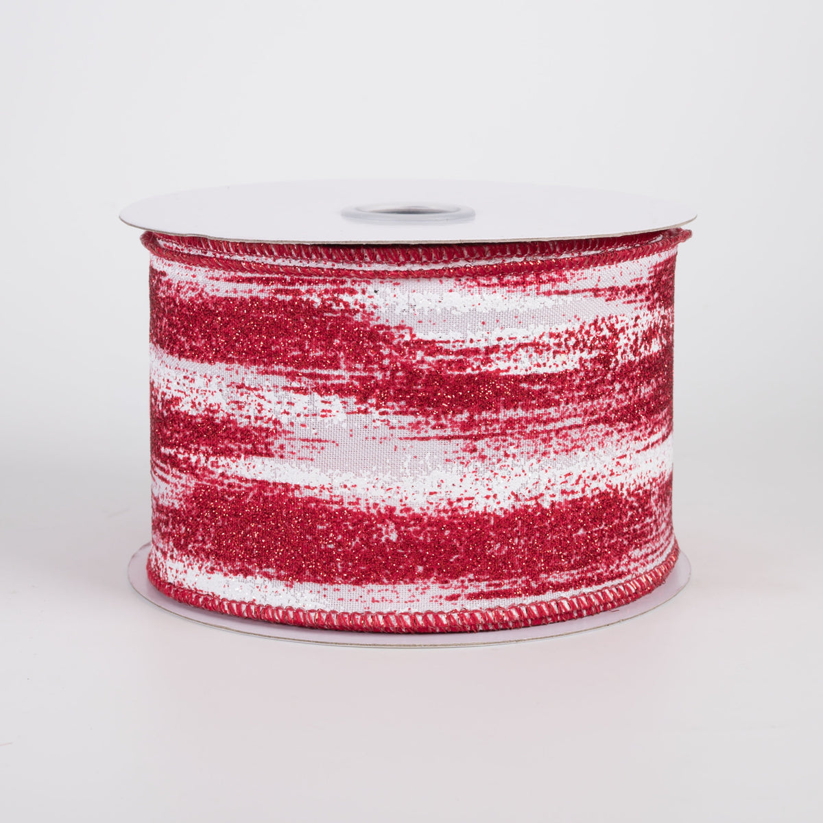 2.5" Glitter Paint Strokes Ribbon: Red on White (10 Yards) Item Number: RGH146167