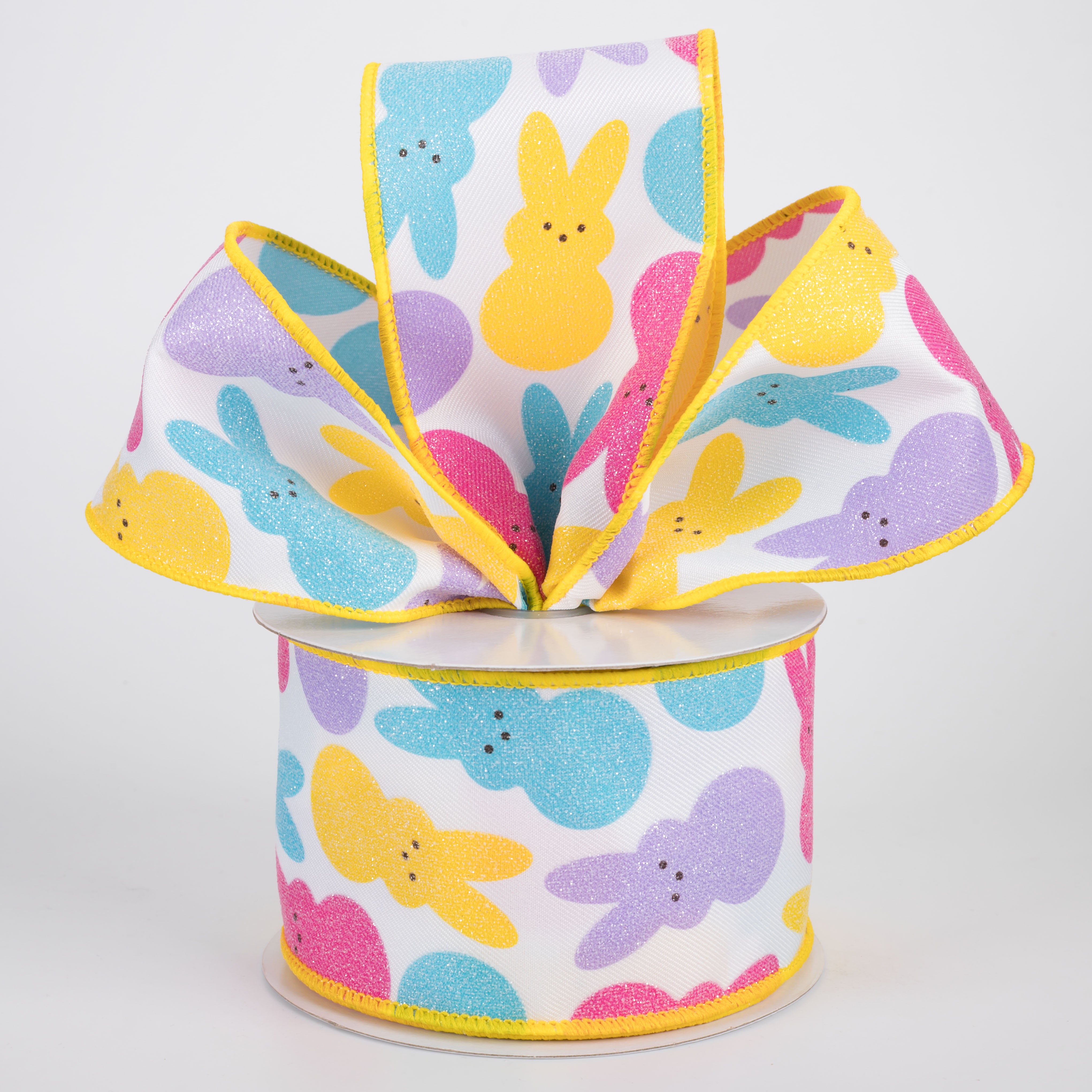2.5 Glittered Marshmallow Sugar Bunnies Ribbon: Bright Pastels (10 Yards) Lifestyle Photo