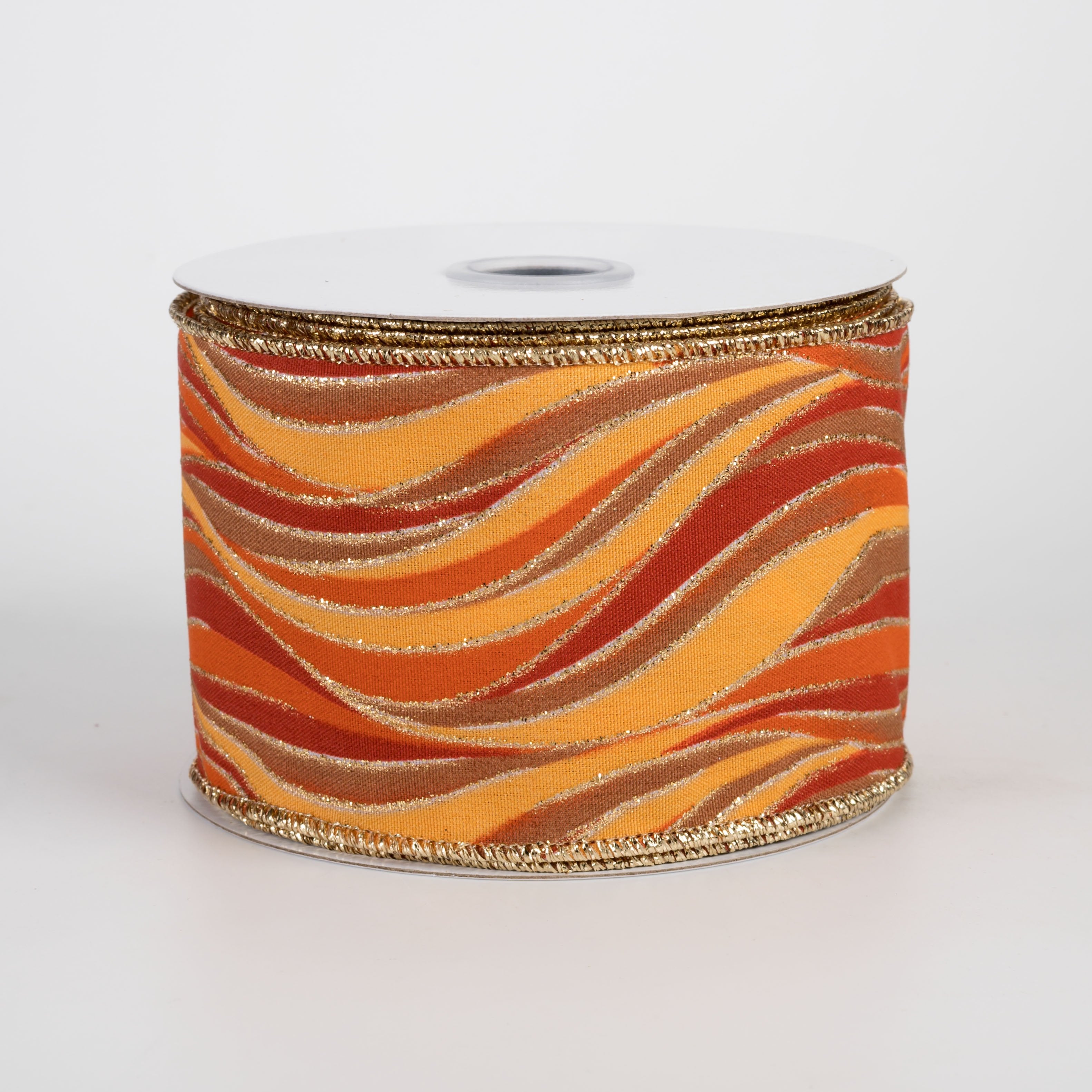 2.5" Glittered Wavy Stripes Ribbon: Orange, Rust, Tan & Mustard (10 Yards) Item Number: RGF193720