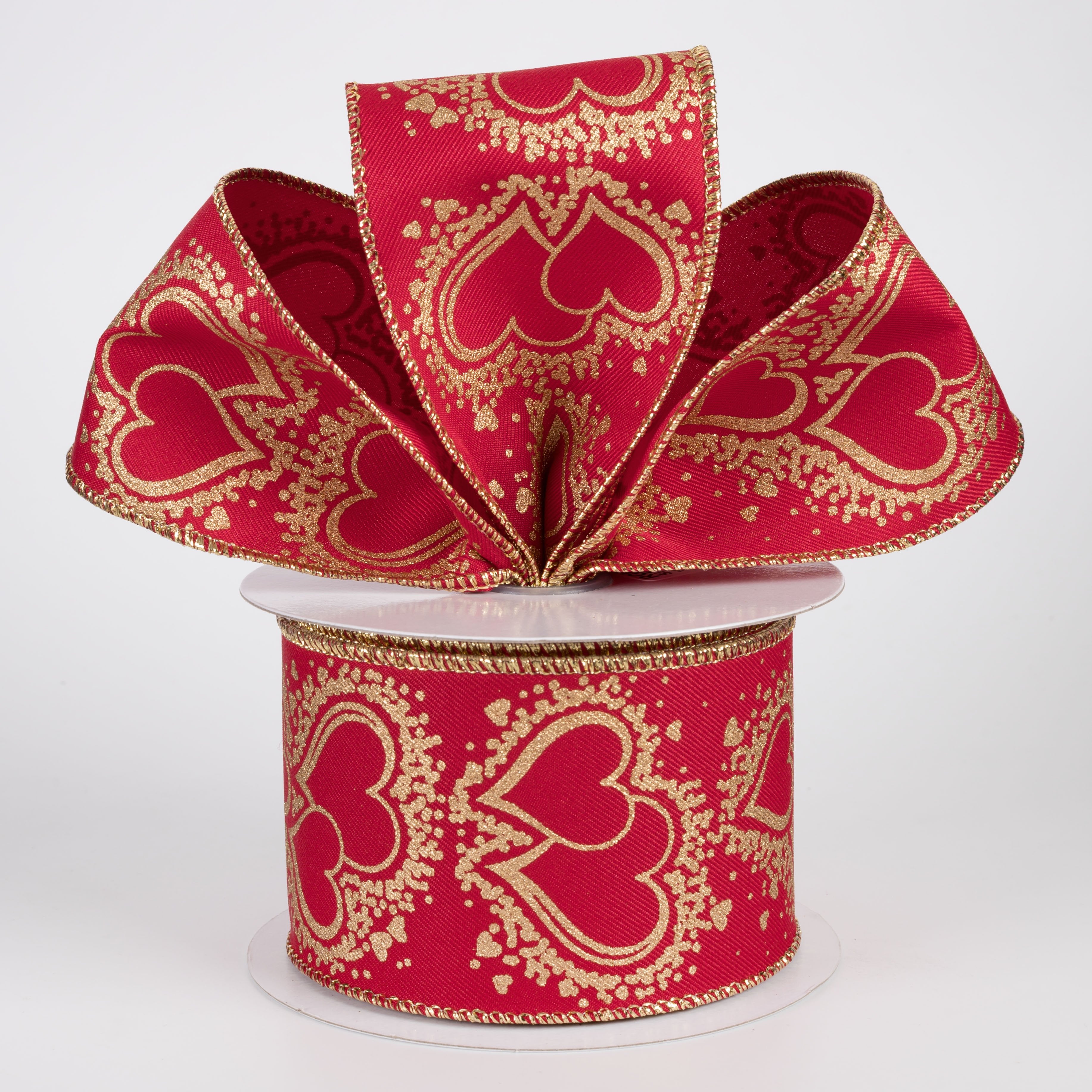 2.5" Golden Hearts Ribbon: Red (10 Yards) Lifestyle Photo