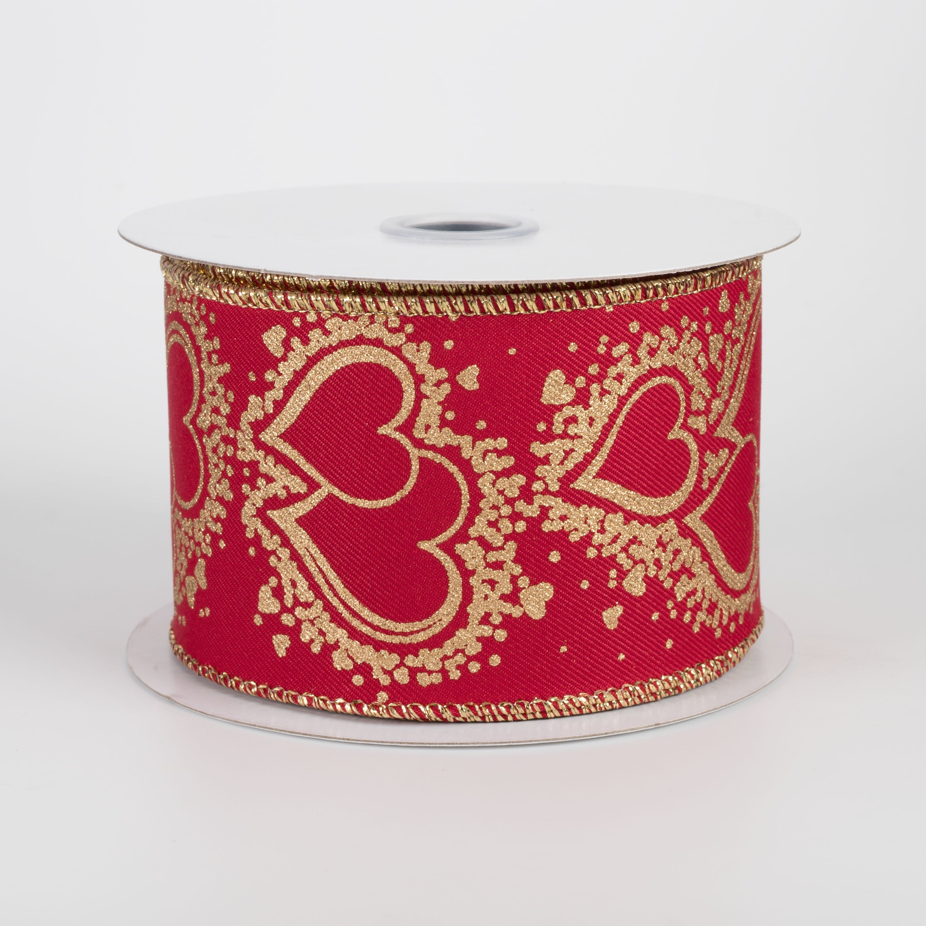 2.5" Golden Hearts Ribbon: Red (10 Yards) Item Number: RGH110036