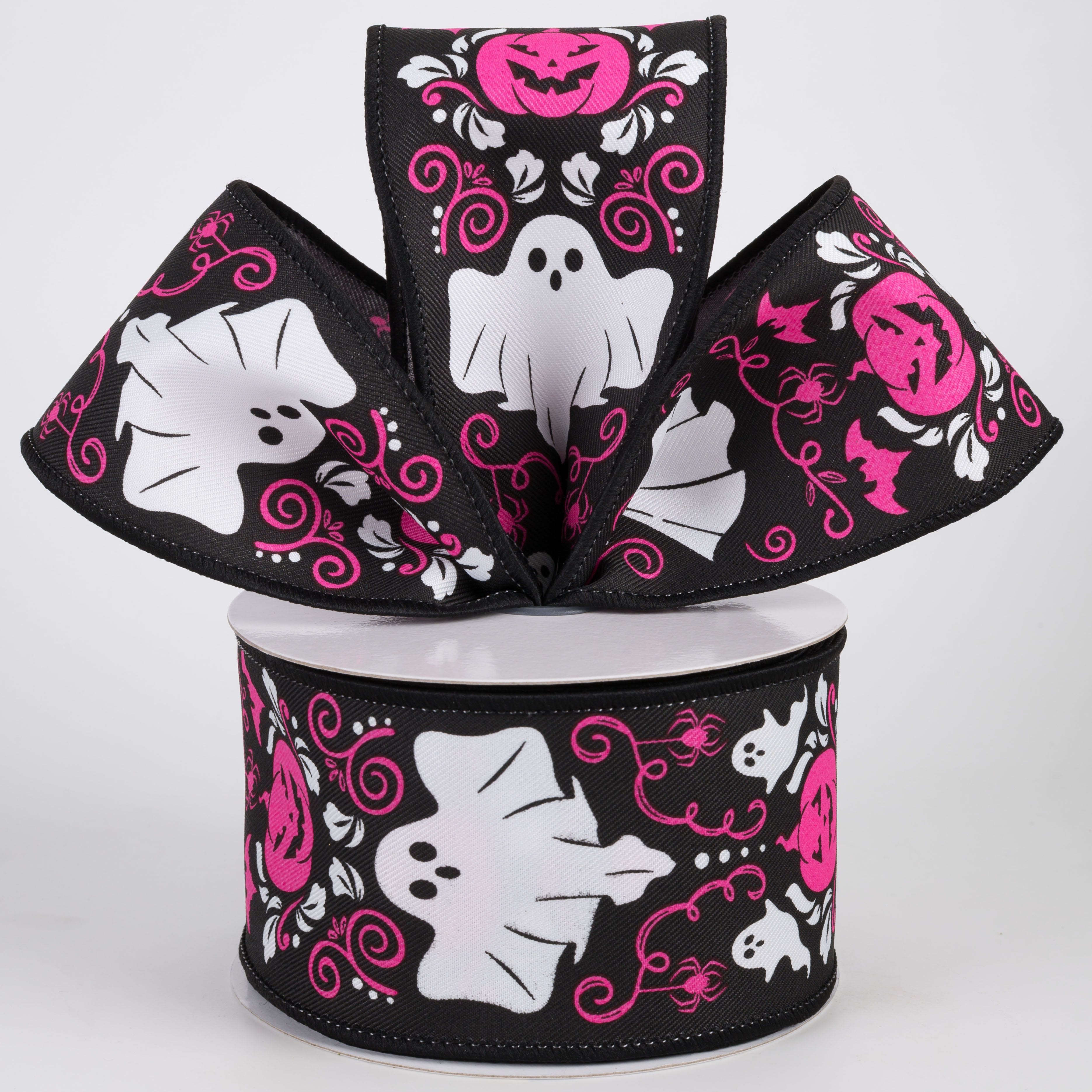 2.5" Halloween Damask Ribbon: Black & Hot Pink (10 Yards) Lifestyle Photo