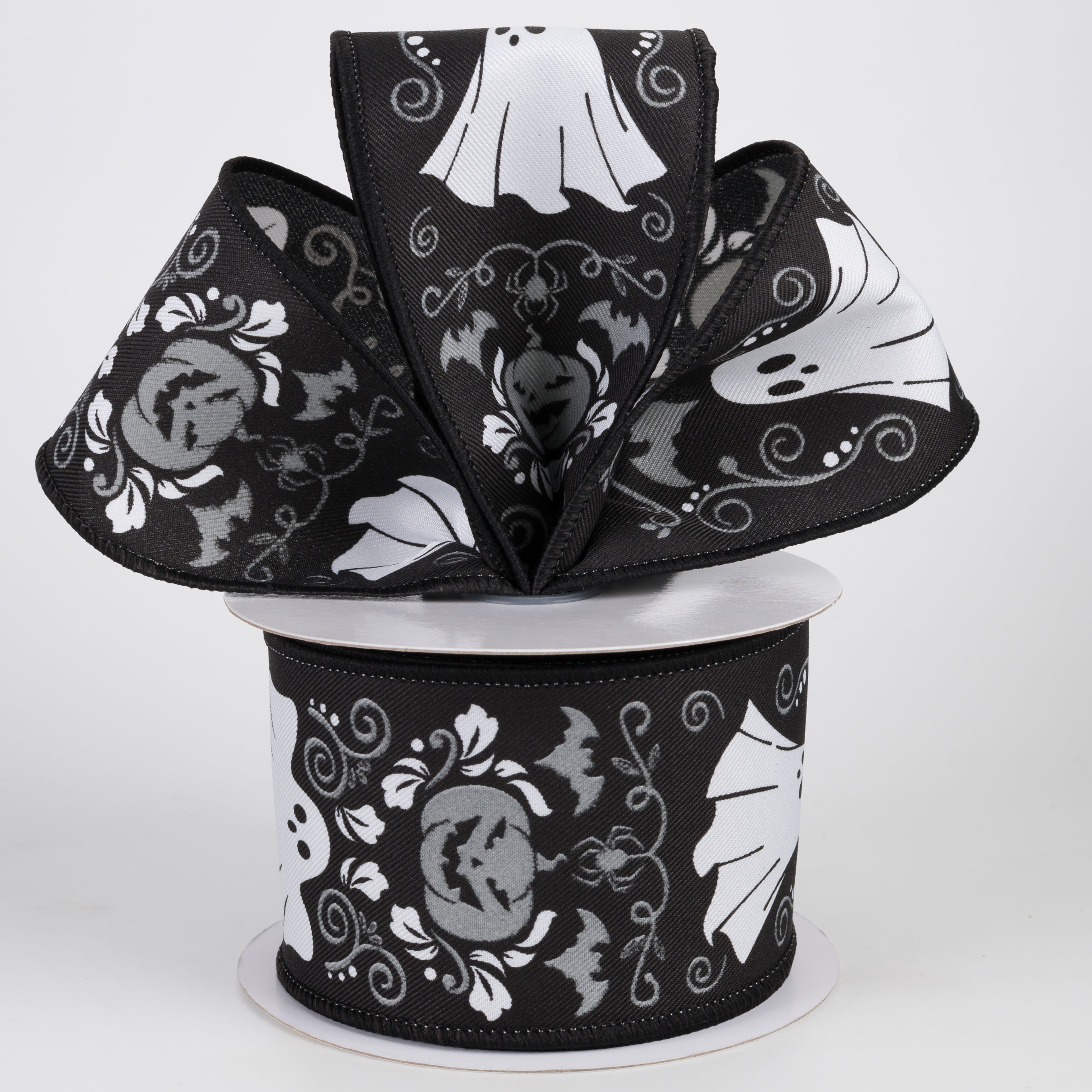 2.5" Halloween Damask Ribbon: Black & White (10 Yards) Lifestyle Photo