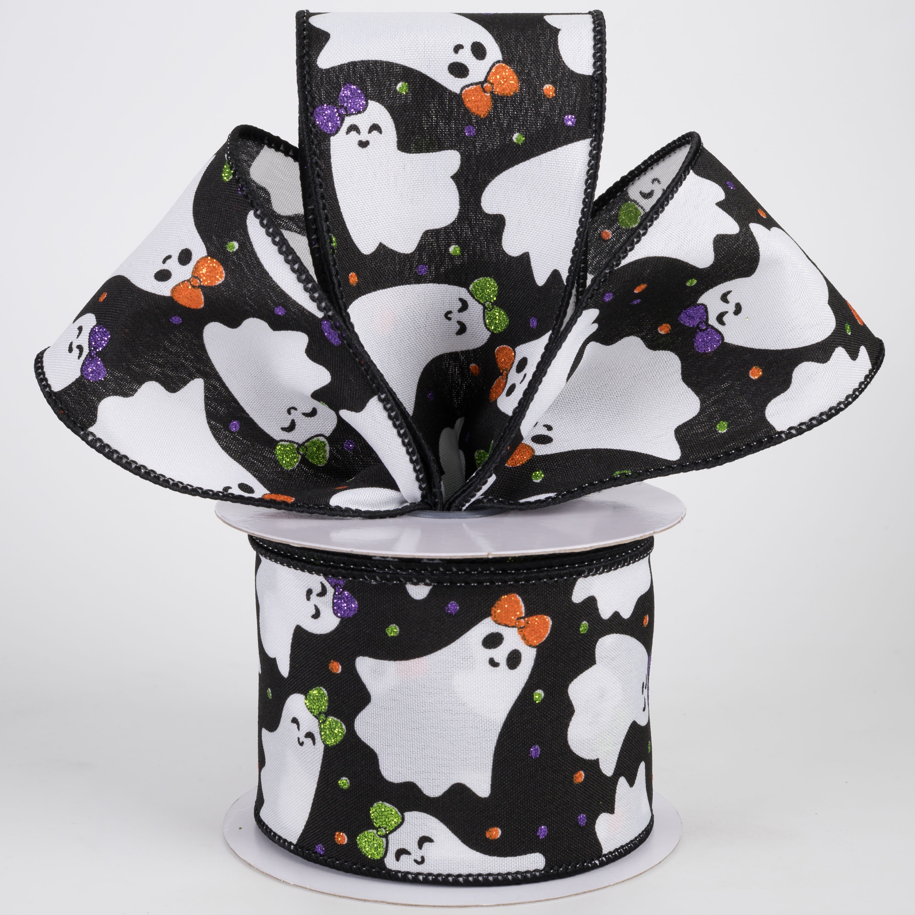 2.5" Halloween Ghosties with Bows Ribbon: Black (10 Yards) Lifestyle Photo