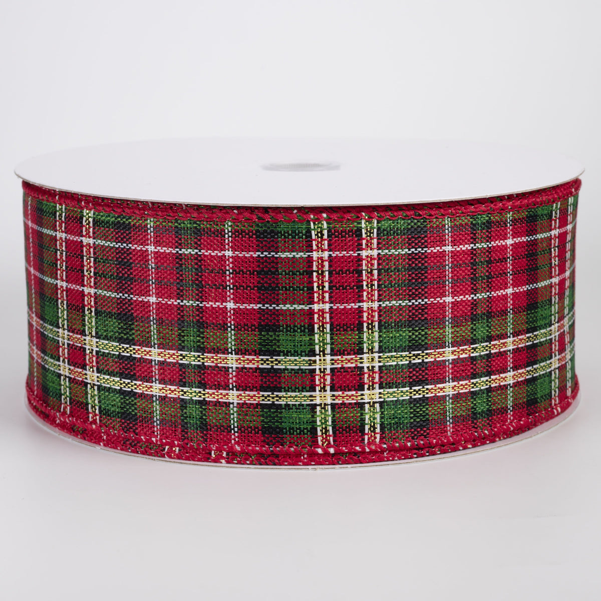 2.5" Homespun Glitz Tartan Plaid Ribbon: Red, Green & Gold (50 Yards) Item Number: 871-40-619