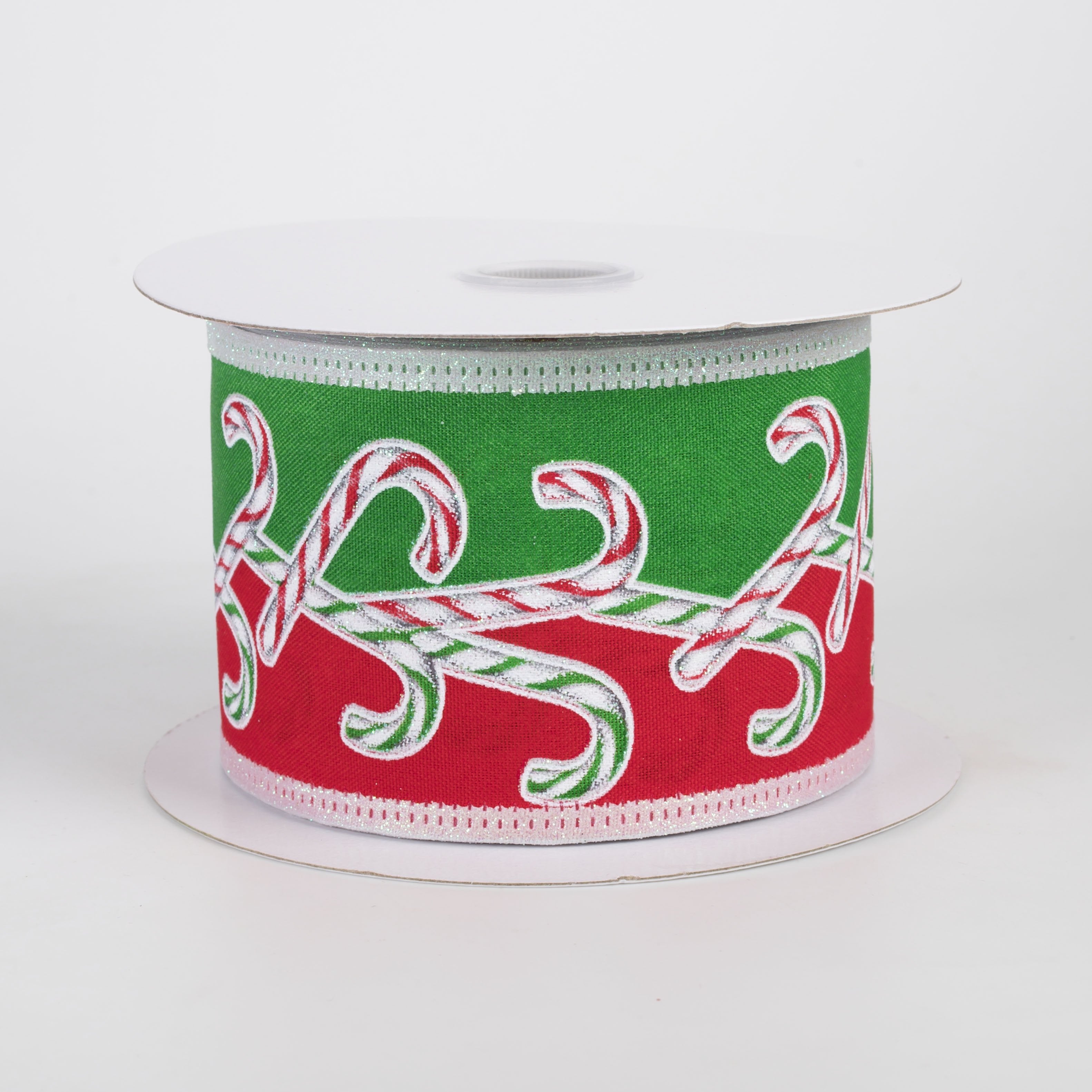 2.5" Iridescent Glitter Dual Candy Cane Ribbon: Red, Green & White (10 Yards) Item Number: 76524-40-17