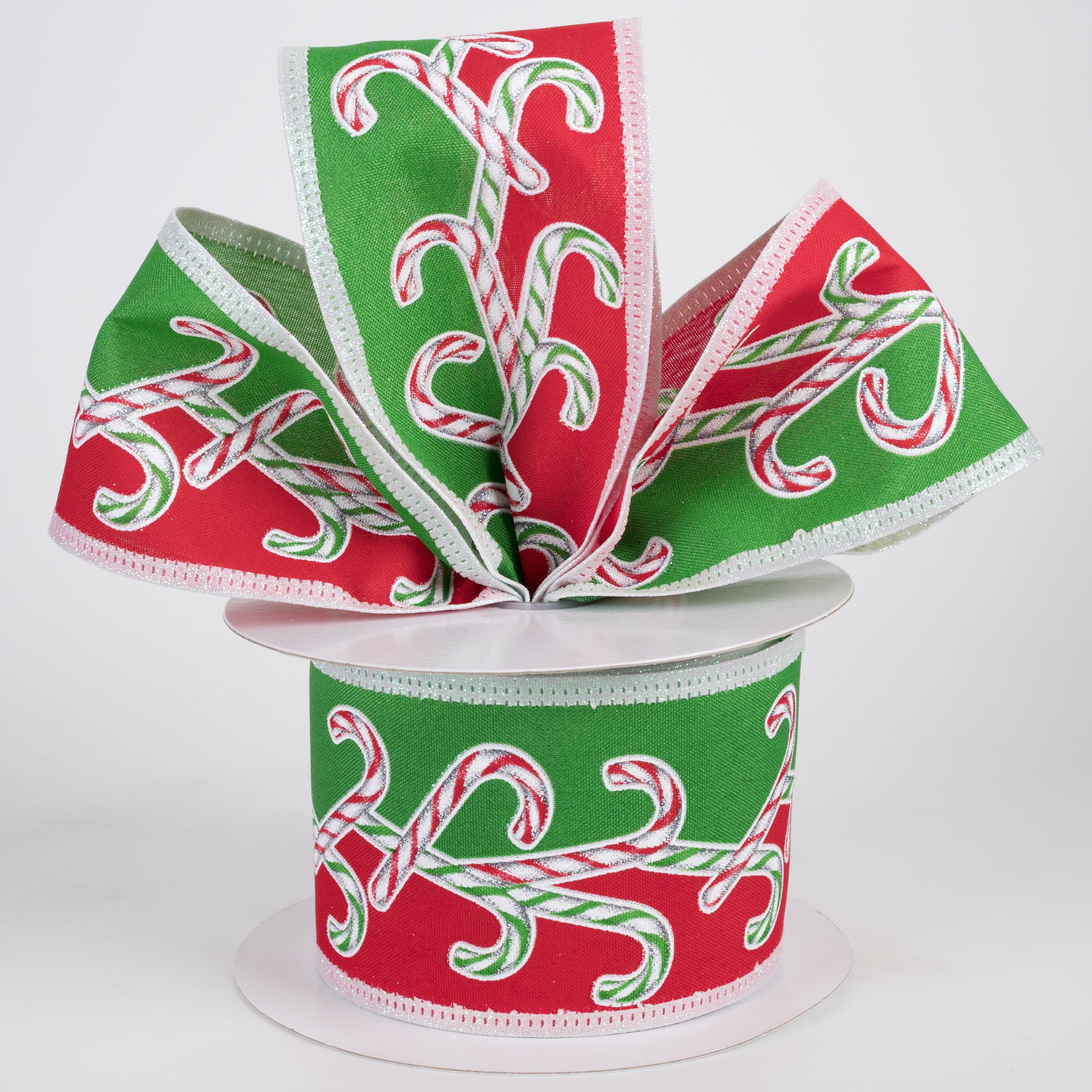 2.5" Iridescent Glitter Dual Candy Cane Ribbon: Red, Green & White (10 Yards) Lifestyle Photo