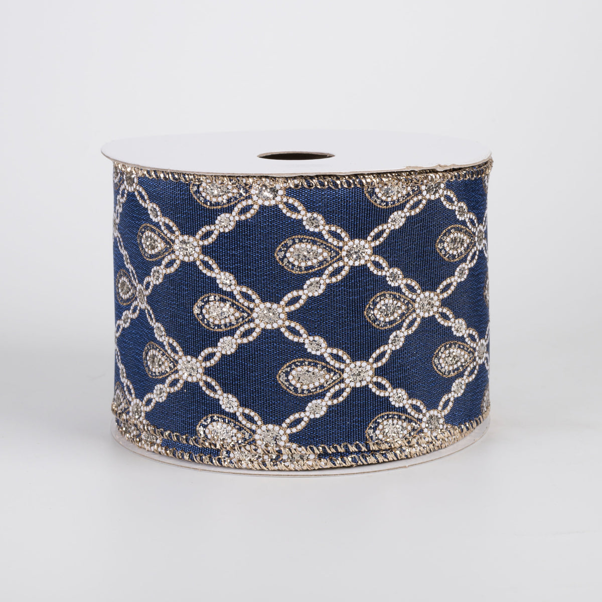 2.5" Jeweled Peacock Diamond Lattice Satin Ribbon: Navy (10 Yards) Item Number: 71673-40-27