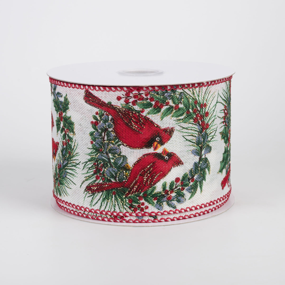 2.5" Linen Best Bud Cardinals in Wreath Ribbon: Ivory (10 Yards) Item Number: 71649-40-12