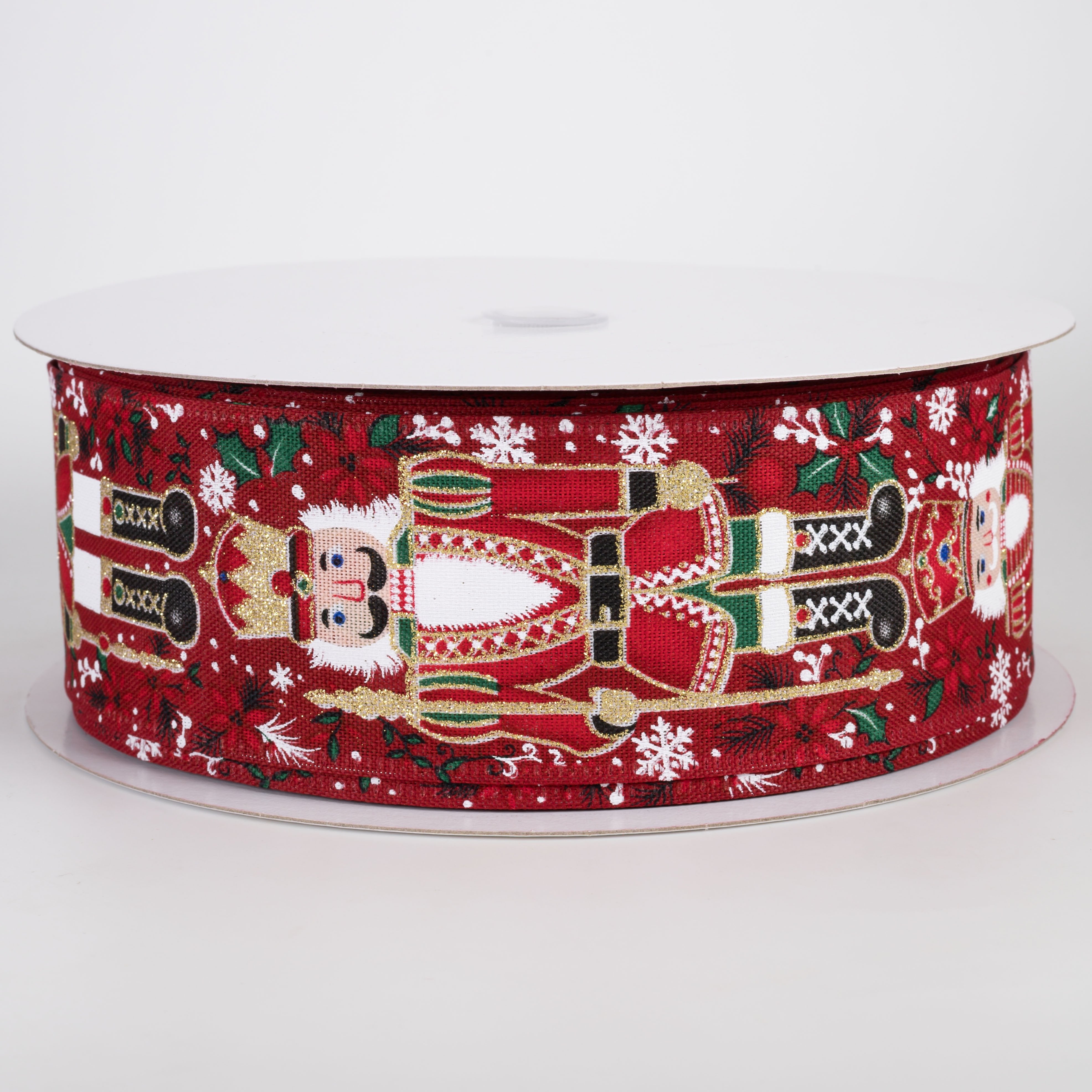 2.5" Linen Fancy Traditional Nutcracker Ribbon: Deep Red (50 Yards) Item Number: 875-40-637