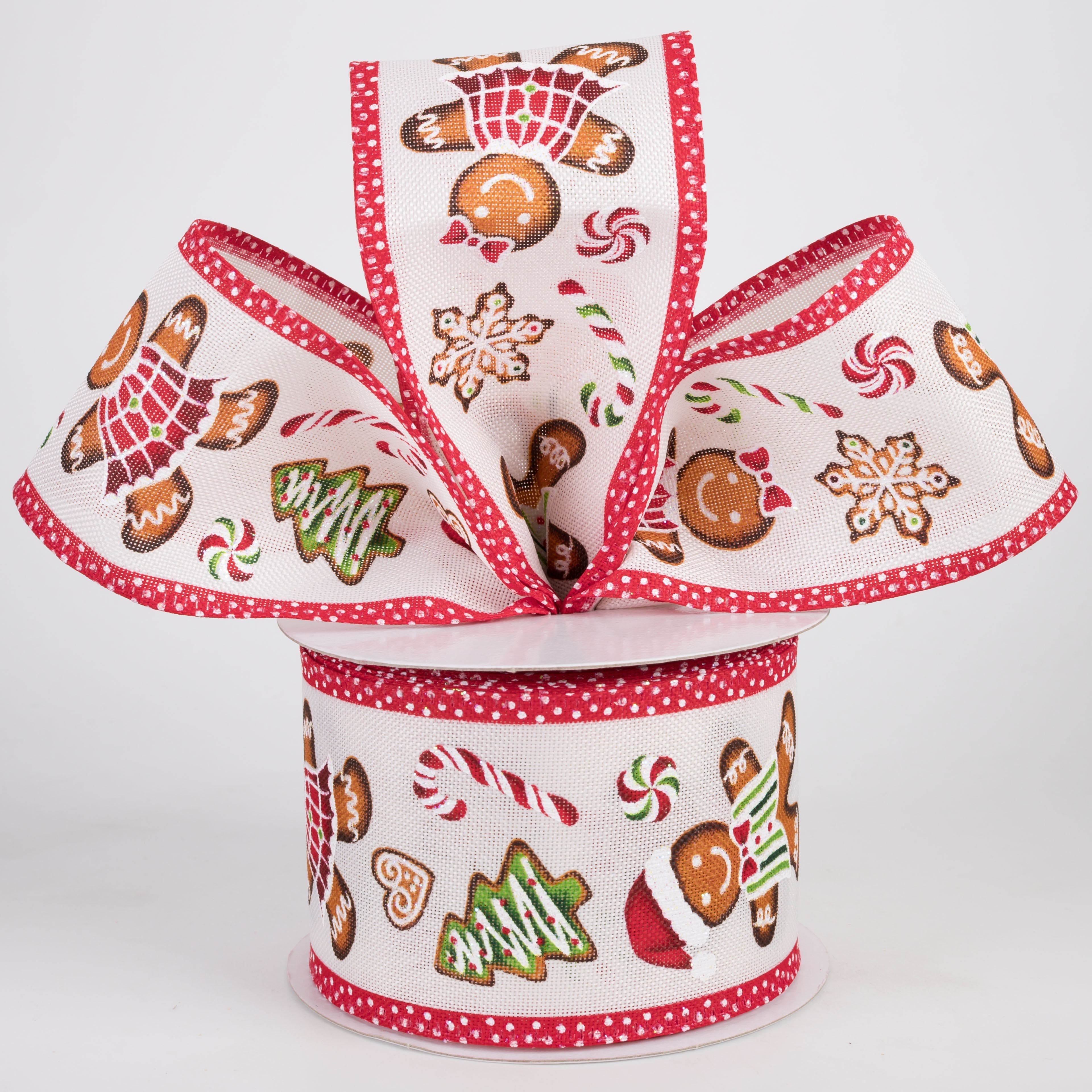2.5" Linen Gingerbread Cookies Polka Dot Edge Ribbon: Ivory (10 Yards) Lifestyle Photo