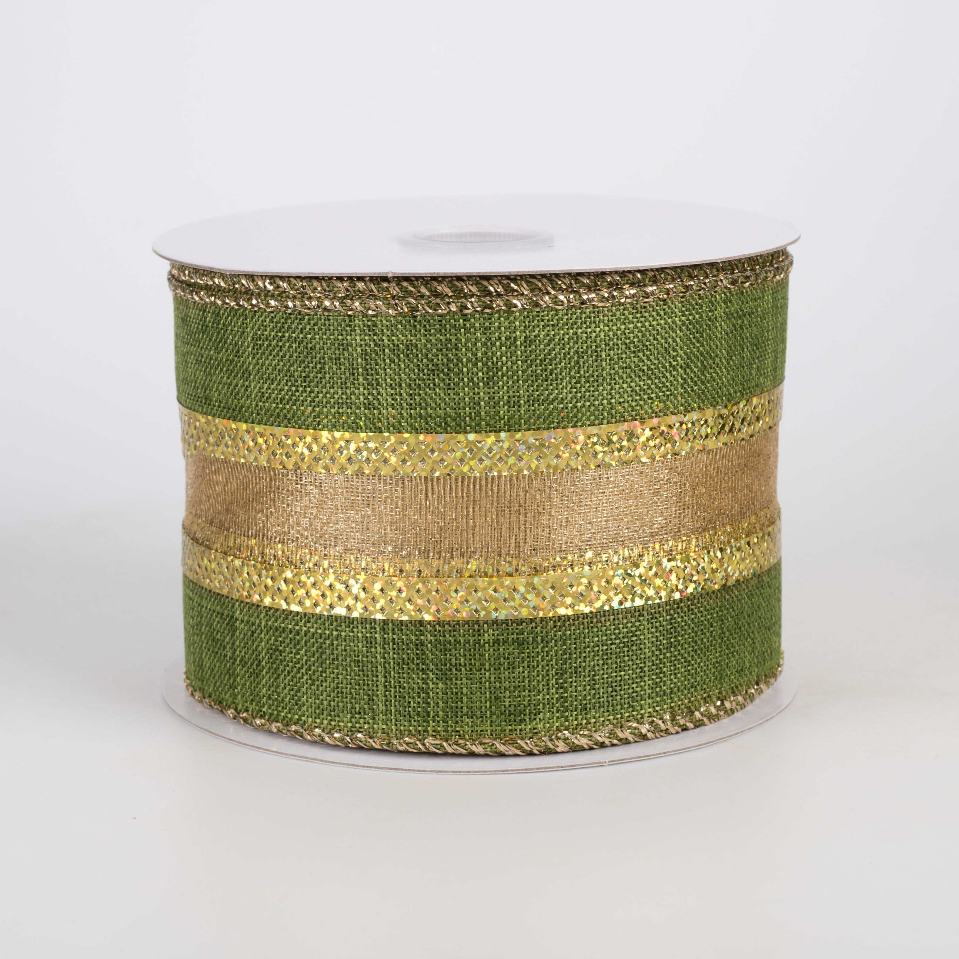 2.5" Linen Gold Firefly Center Ribbon: Moss Green (10 Yards) Item Number: 68450-40-08