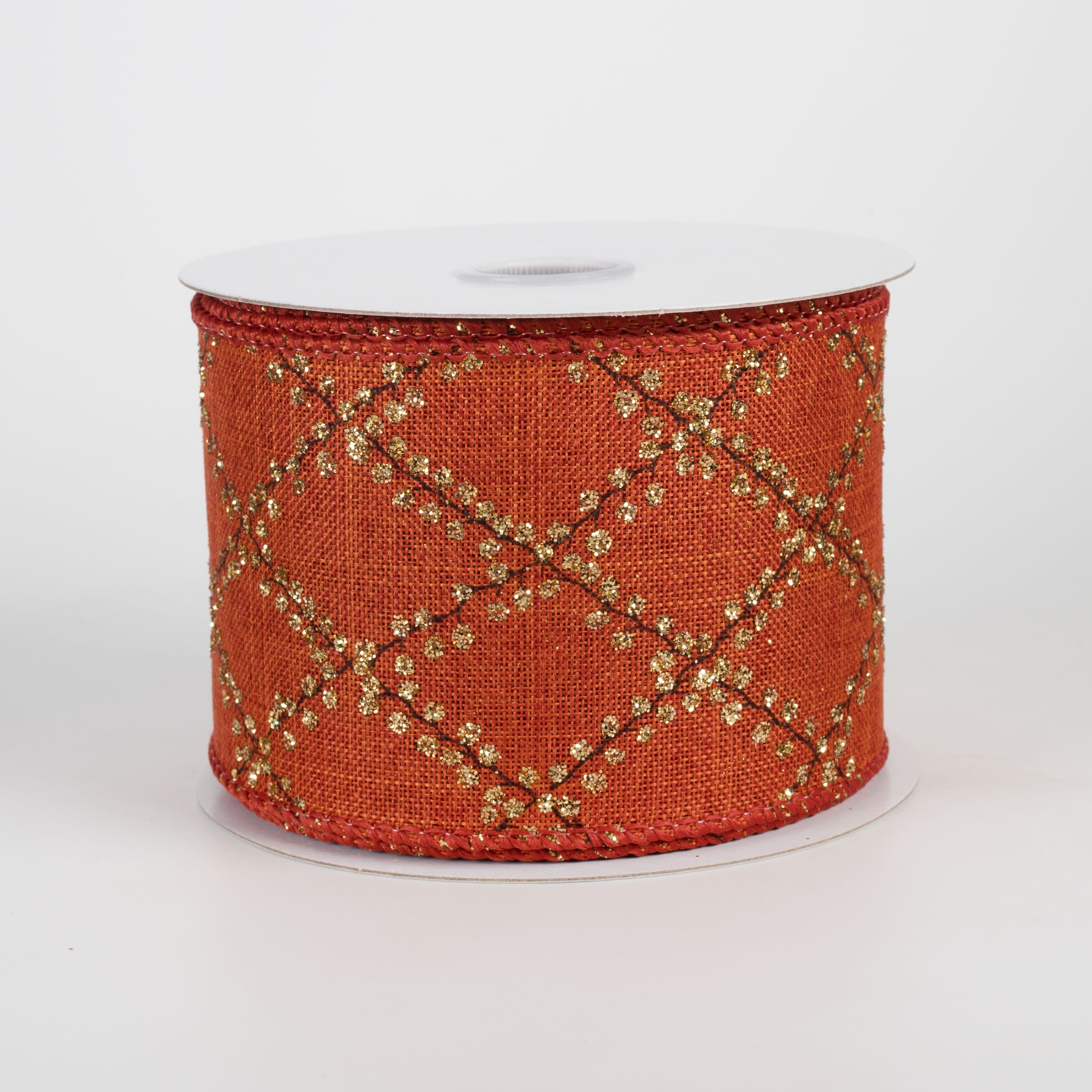 2.5" Linen Gold Glitter Diamond Terrace Ribbon: Rust (10 Yards) Item Number: 61402-40-31