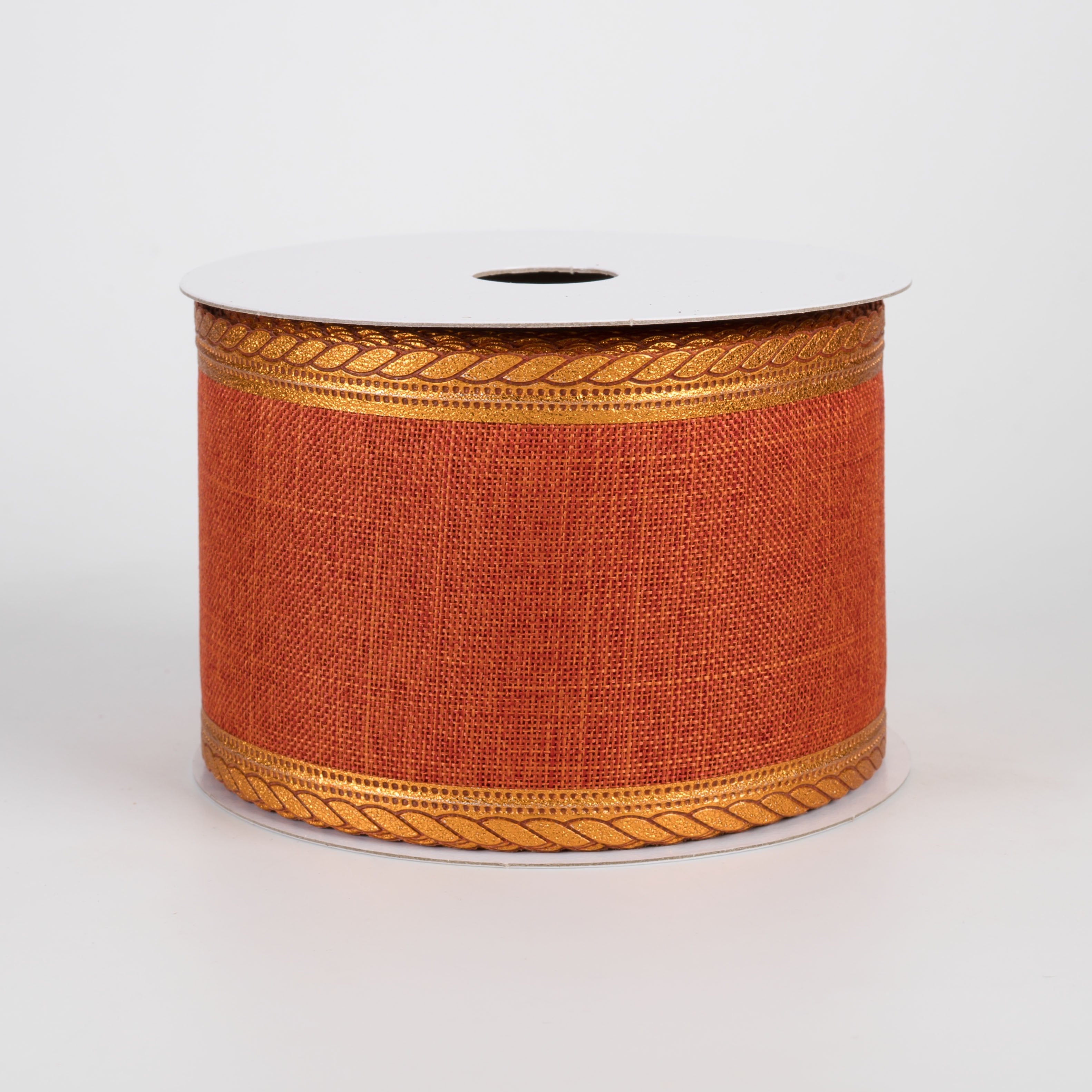 2.5" Linen Metallic Scalloped Edge Ribbon: Rust Orange (10 Yards) Item Number: 65438-40-31