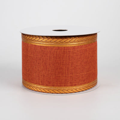 2.5" Linen Metallic Scalloped Edge Ribbon: Rust Orange (10 Yards)