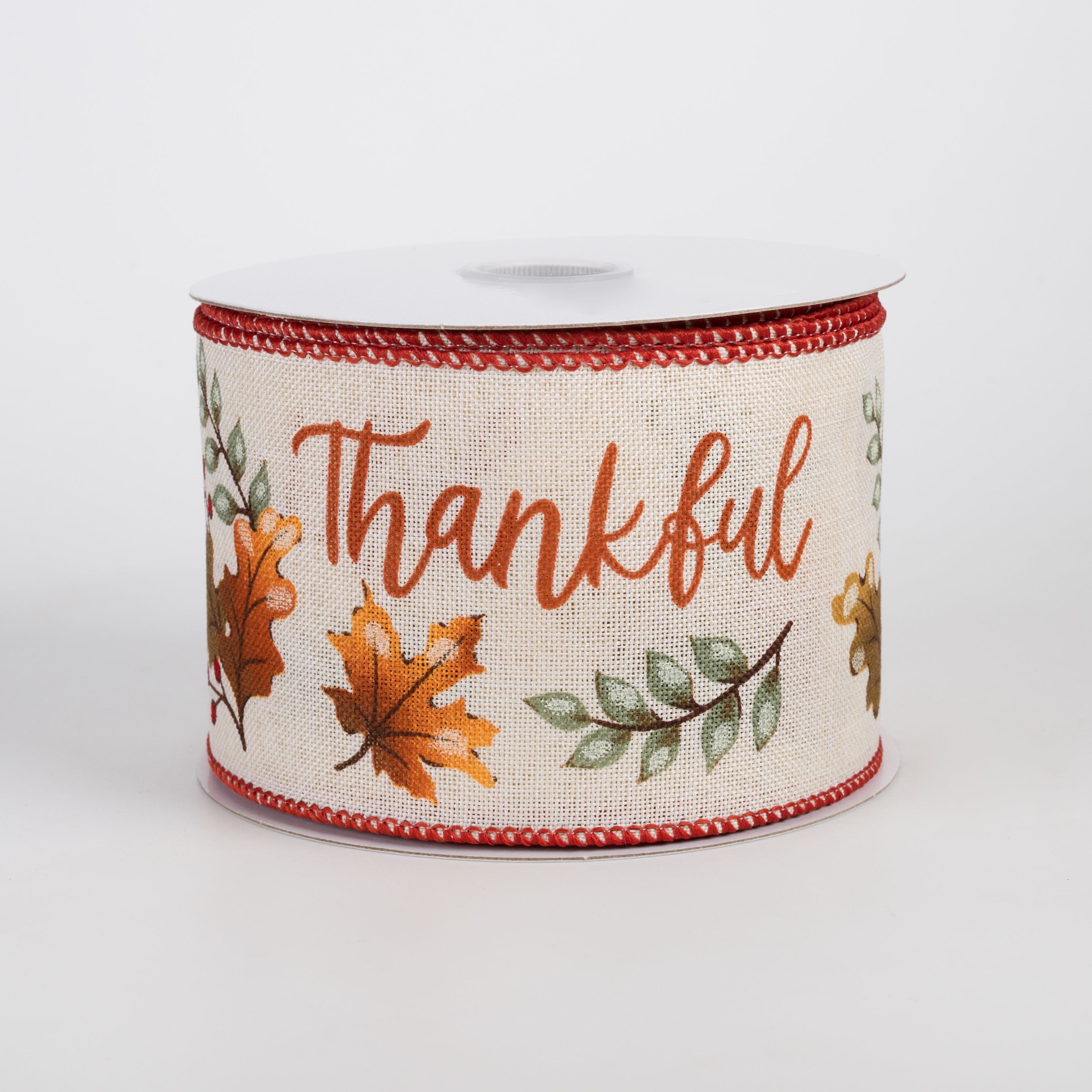 2.5" Linen Thankful Garland Ribbon: Ivory (10 Yards) Item Number: 61610-40-18