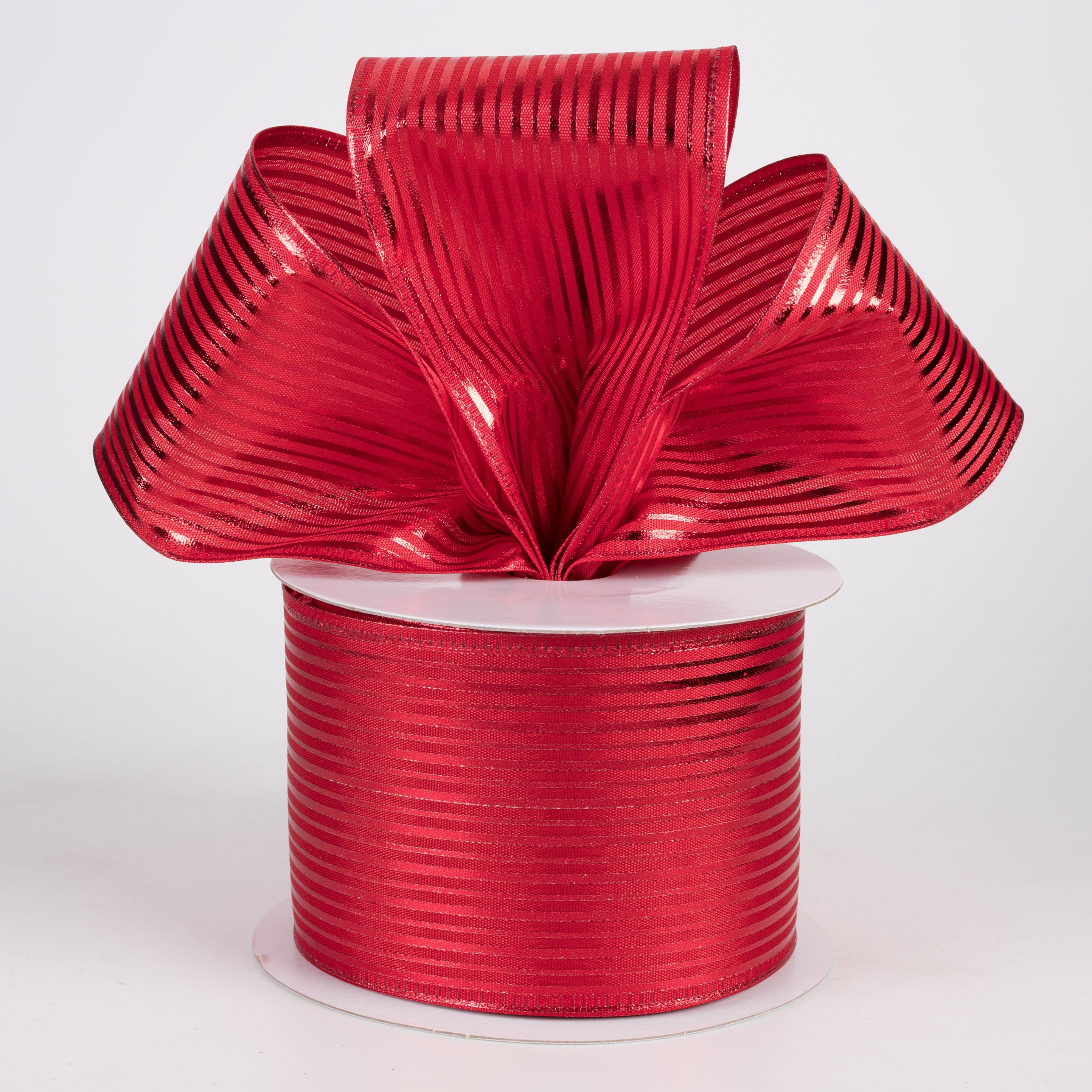2.5" Metallic Embossed Vertical Grain Satin Ribbon: Red (10 Yards) Lifestyle Photo