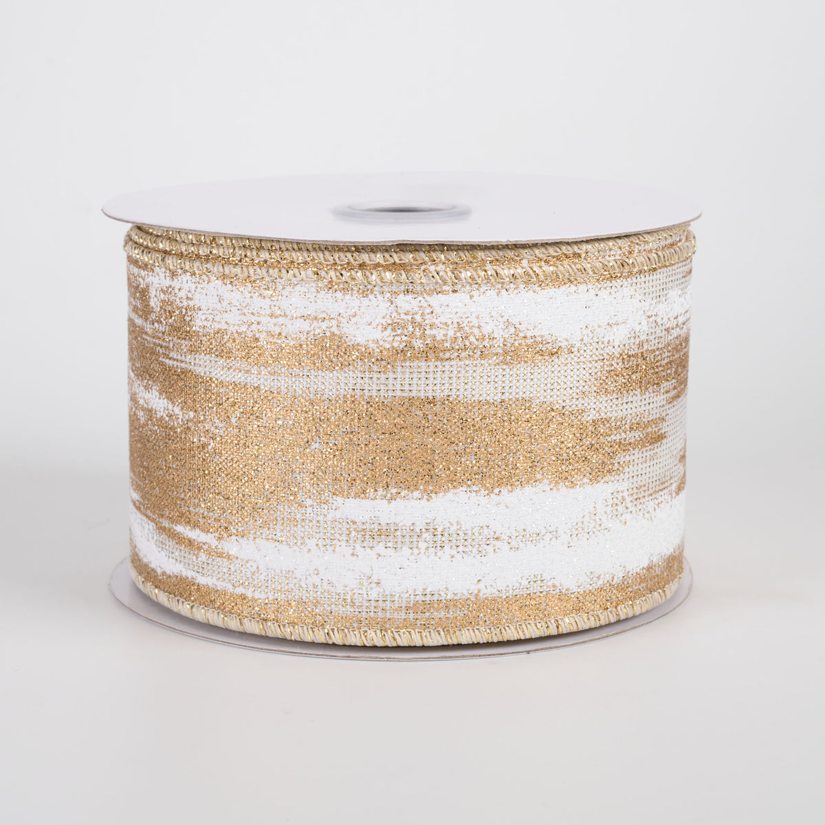 2.5" Metallic Glitter Paint Strokes Ribbon: Gold & White (10 Yards) Item Number: RGH147308