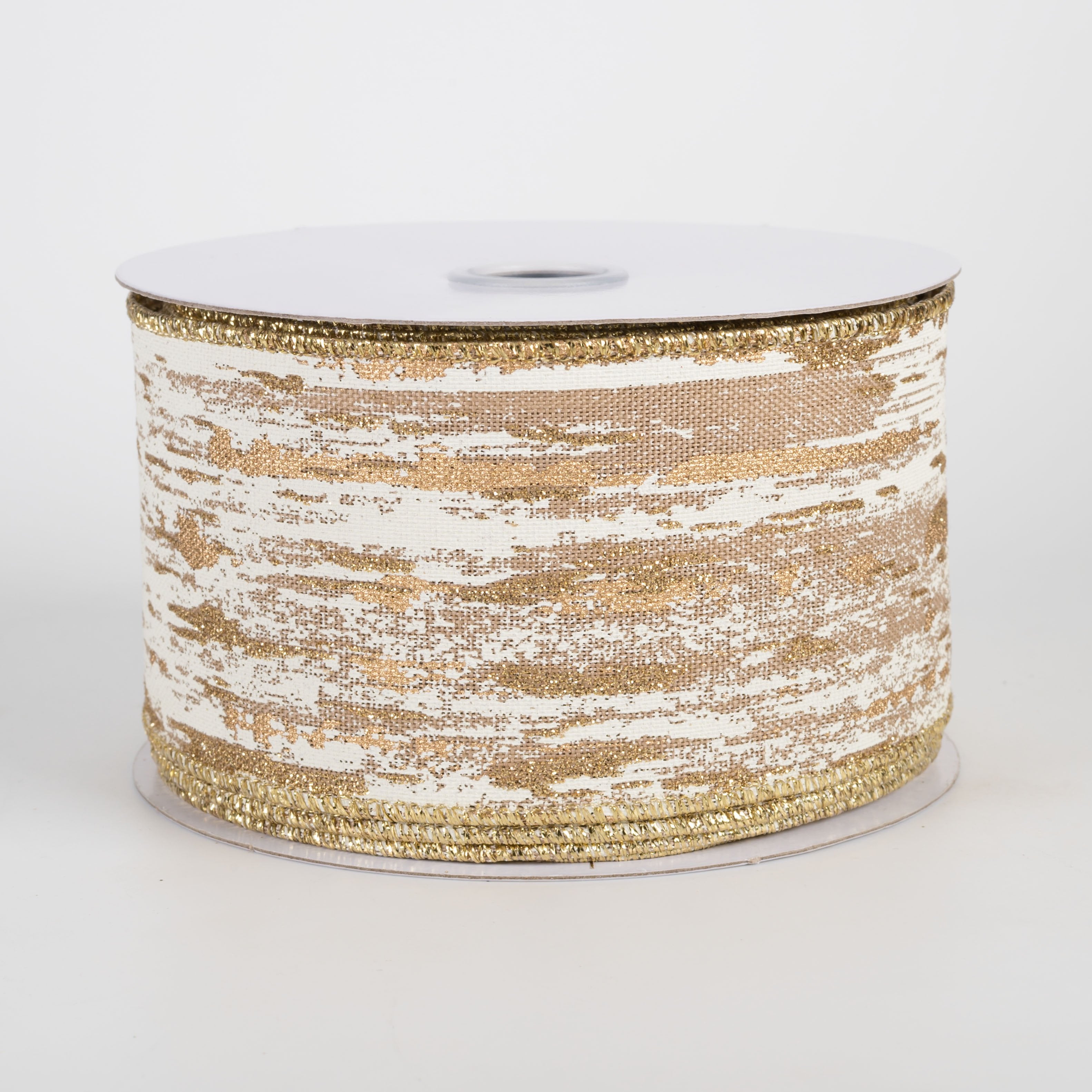 2.5" Metallic Glitter Streaks Ribbon: Beige, Cream, Gold (10 Yards) Item Number: RGH152701