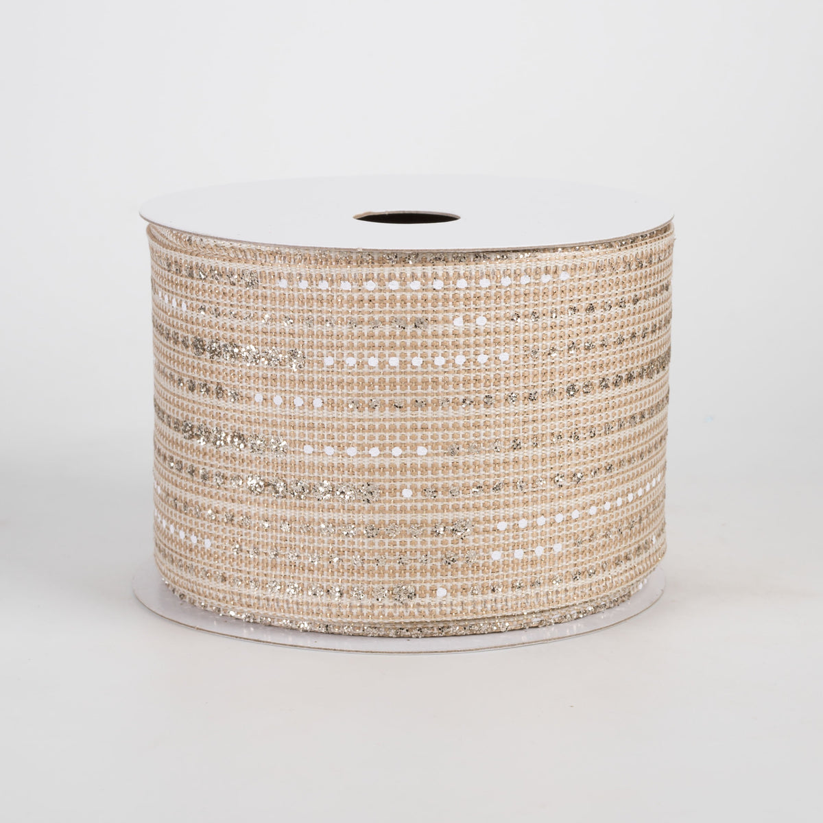 2.5" Metallic Linen Dotted Stripes Ribbon: Light Gold (10 Yards) Item Number: 76636-40-14
