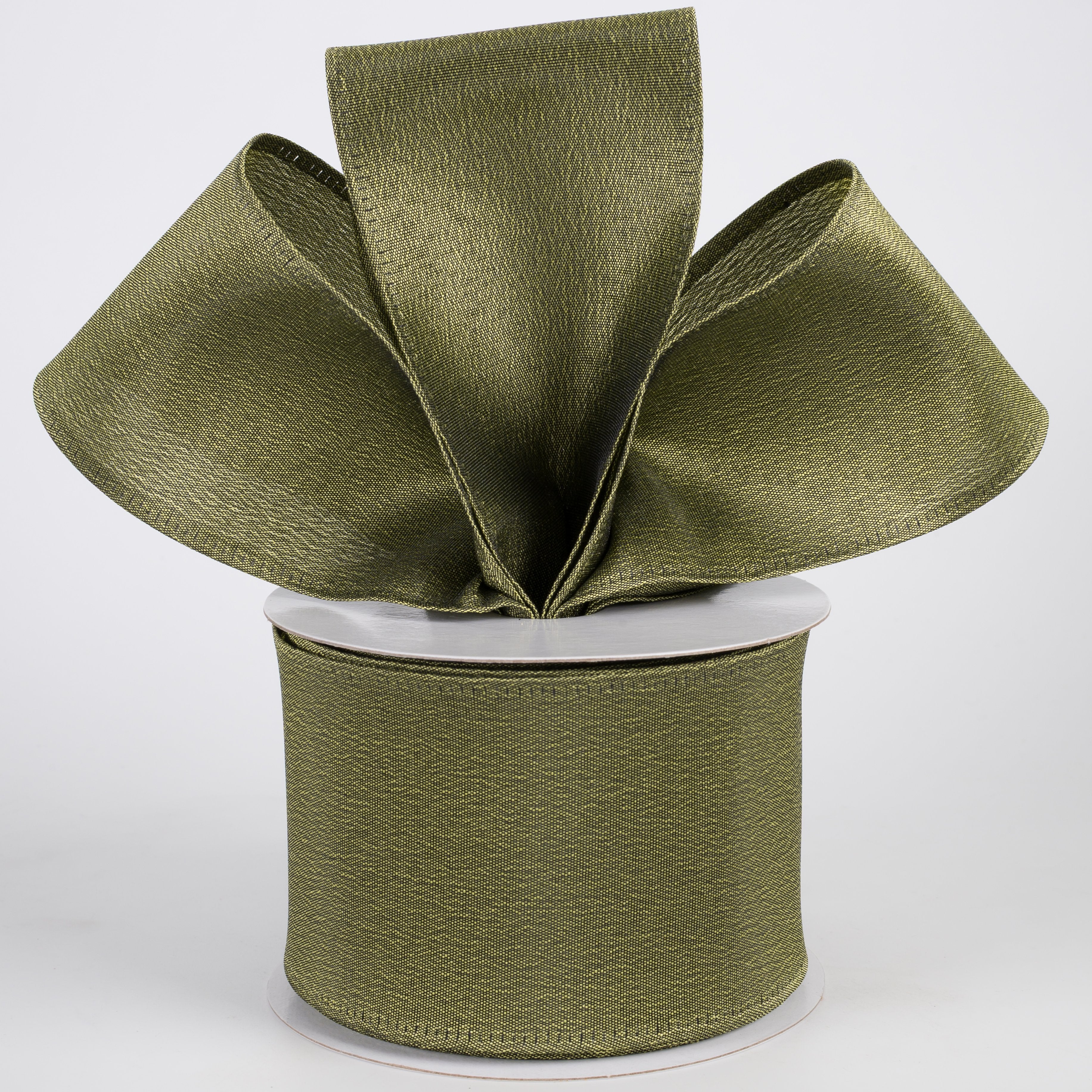 2.5" Metallic Satin Ribbon: Moss Green (10 Yards) Lifestyle Photo