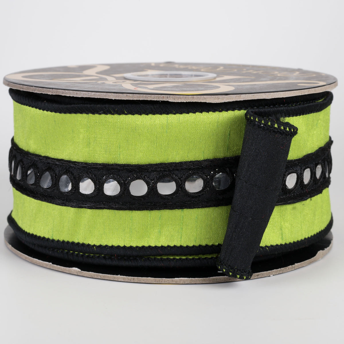 2.5" Mirror Center Trim on Dupioni Double Fused Ribbon: Lime & Black (10 Yards) Item Number: RR0070