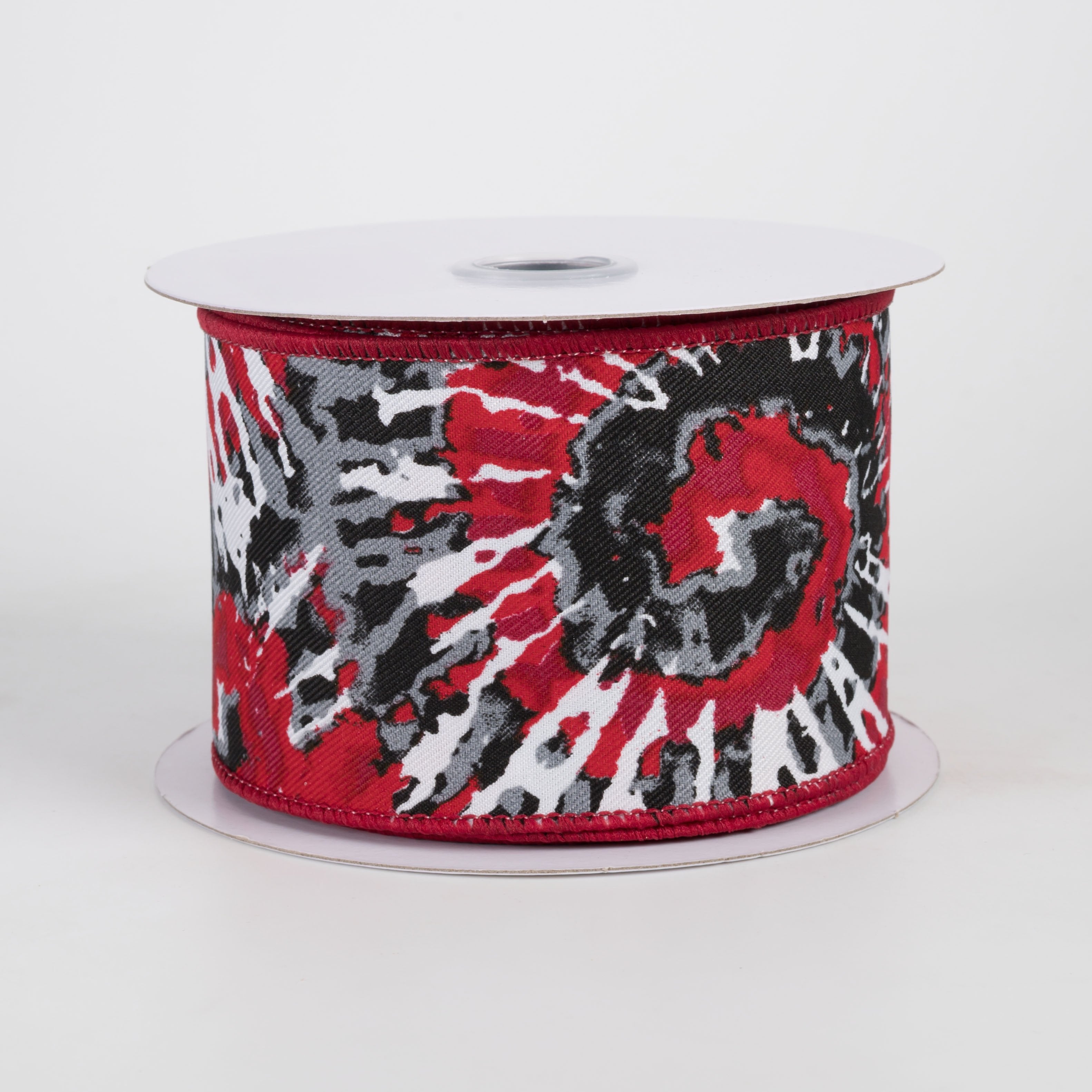 2.5" Multi Color Tie Dye Diagonal Ribbon: White, Red, Black & Gray (10 Yards) Item Number: RGE12359Y